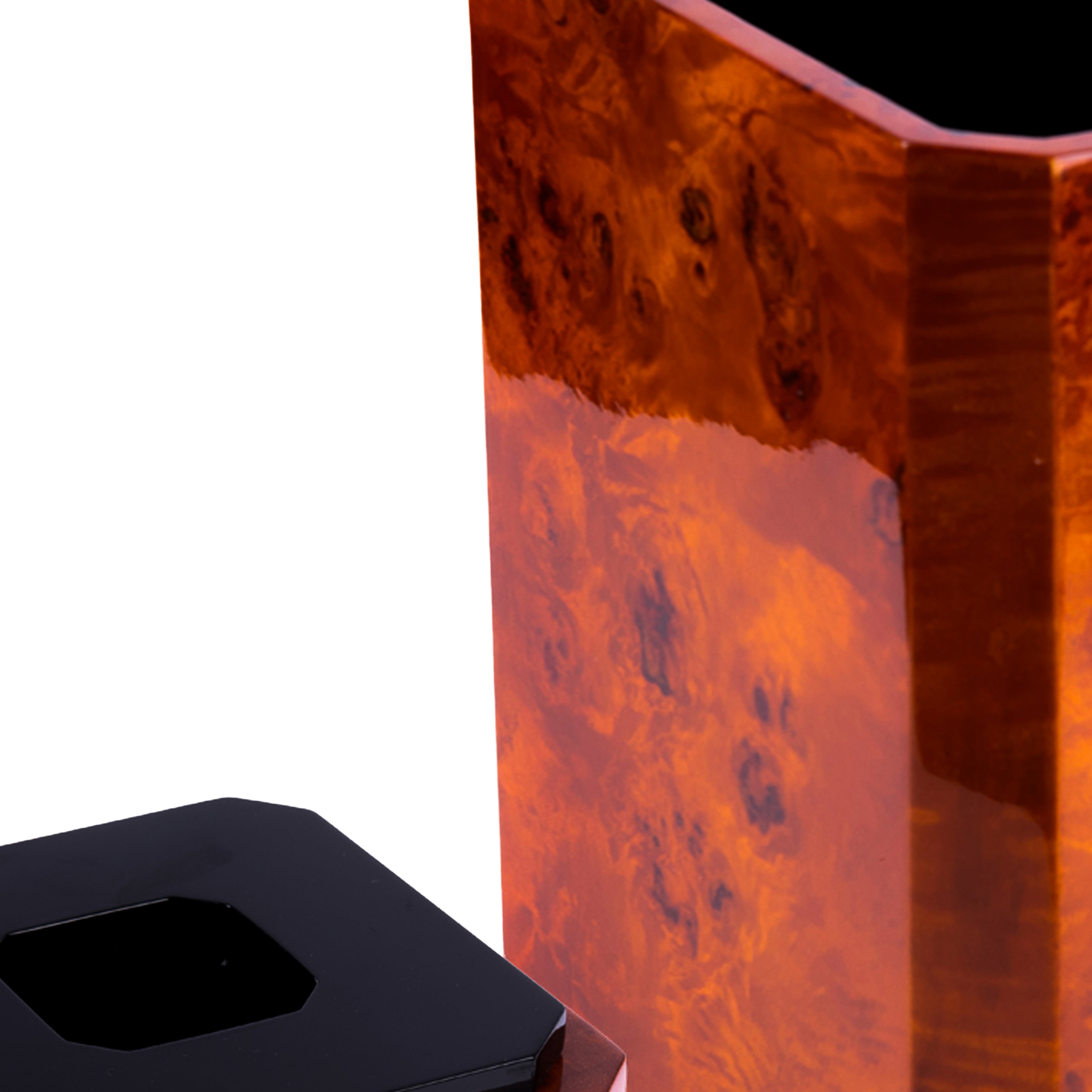 Labrazel. Maru Cherry Set of Tissue Box & Wastebasket in Burl Wood Finish