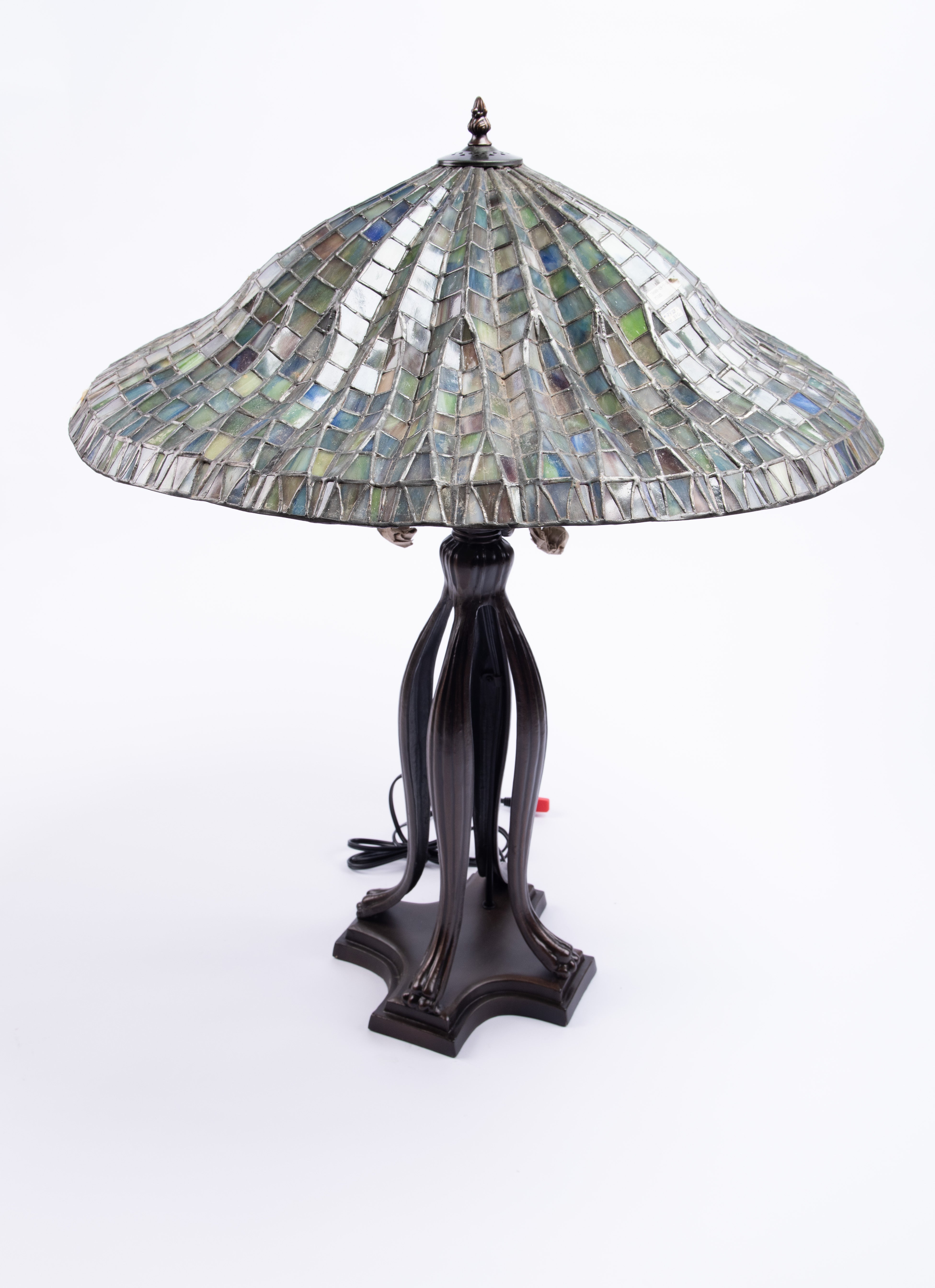 Meyda Tiffany. Vintage Table Lamp with Iridescent Glass Shade. Large Size