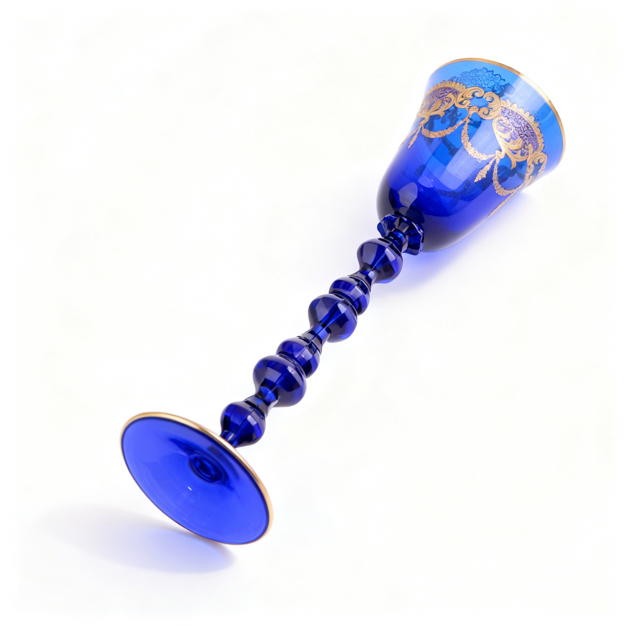 Vetrerie Di Empoli. Blue Crystal Glass Designed with Long Stem. Medium Size