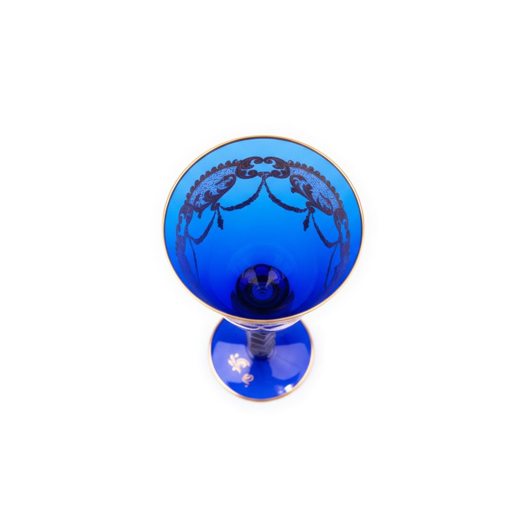 Vetrerie Di Empoli. Blue Crystal Glass Designed with Long Stem. Medium Size