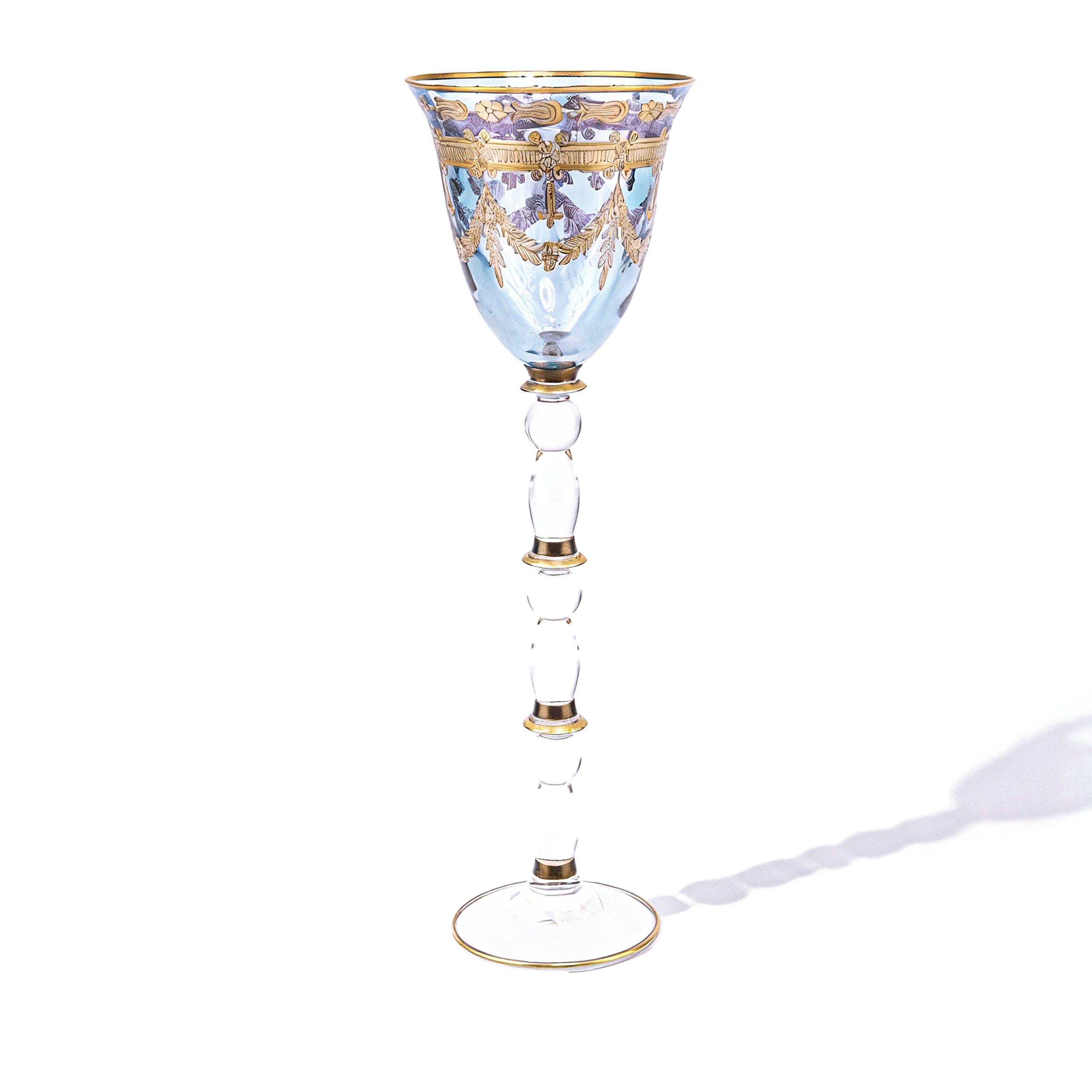 Vetrerie Di Empoli. Blue Crystal Glass Designed with Long Stem. Large Size
