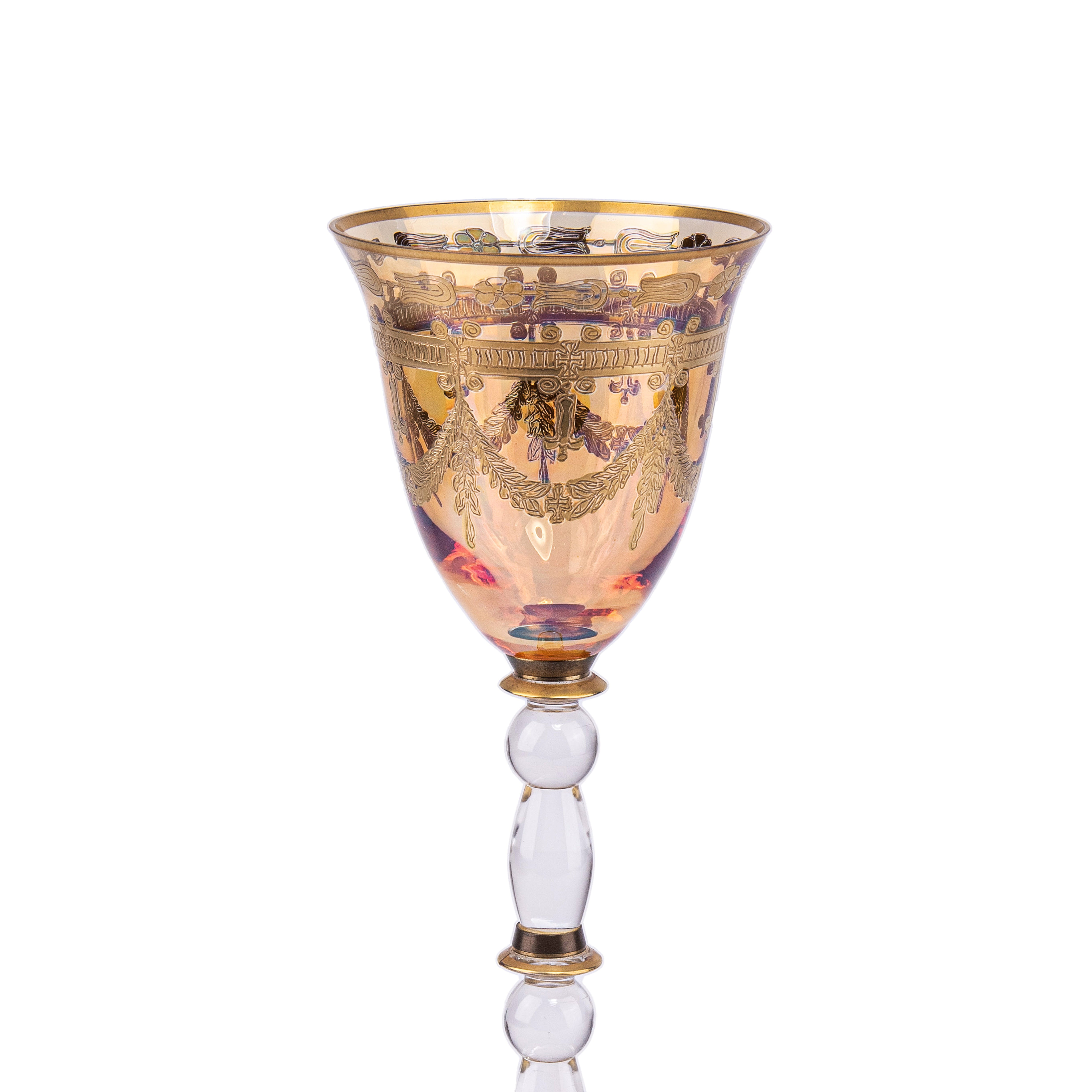 Vetrerie Di Empoli. Amber Crystal Glass Designed with Long Stem. Large Size