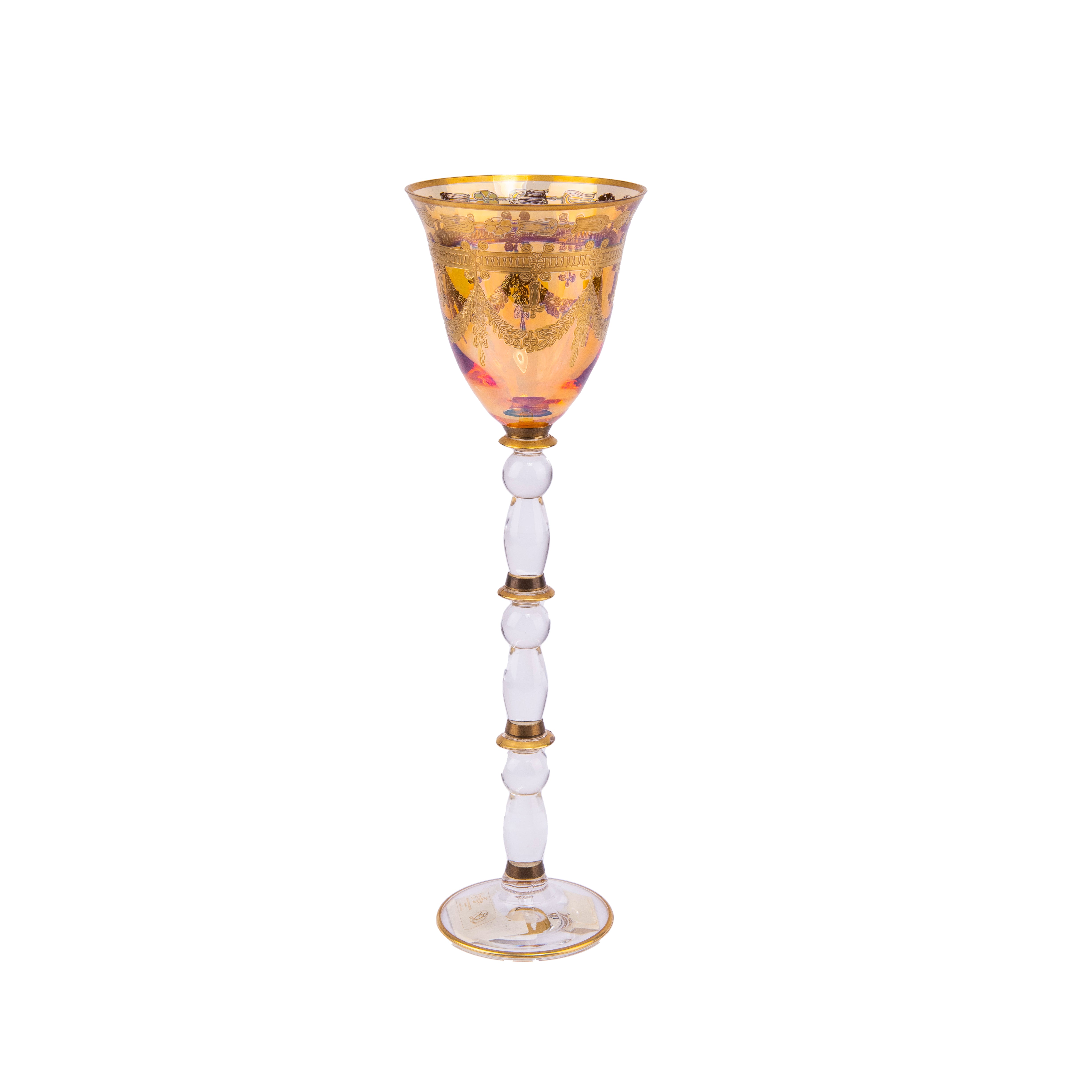 Vetrerie Di Empoli. Amber Crystal Glass Designed with Long Stem. Large Size