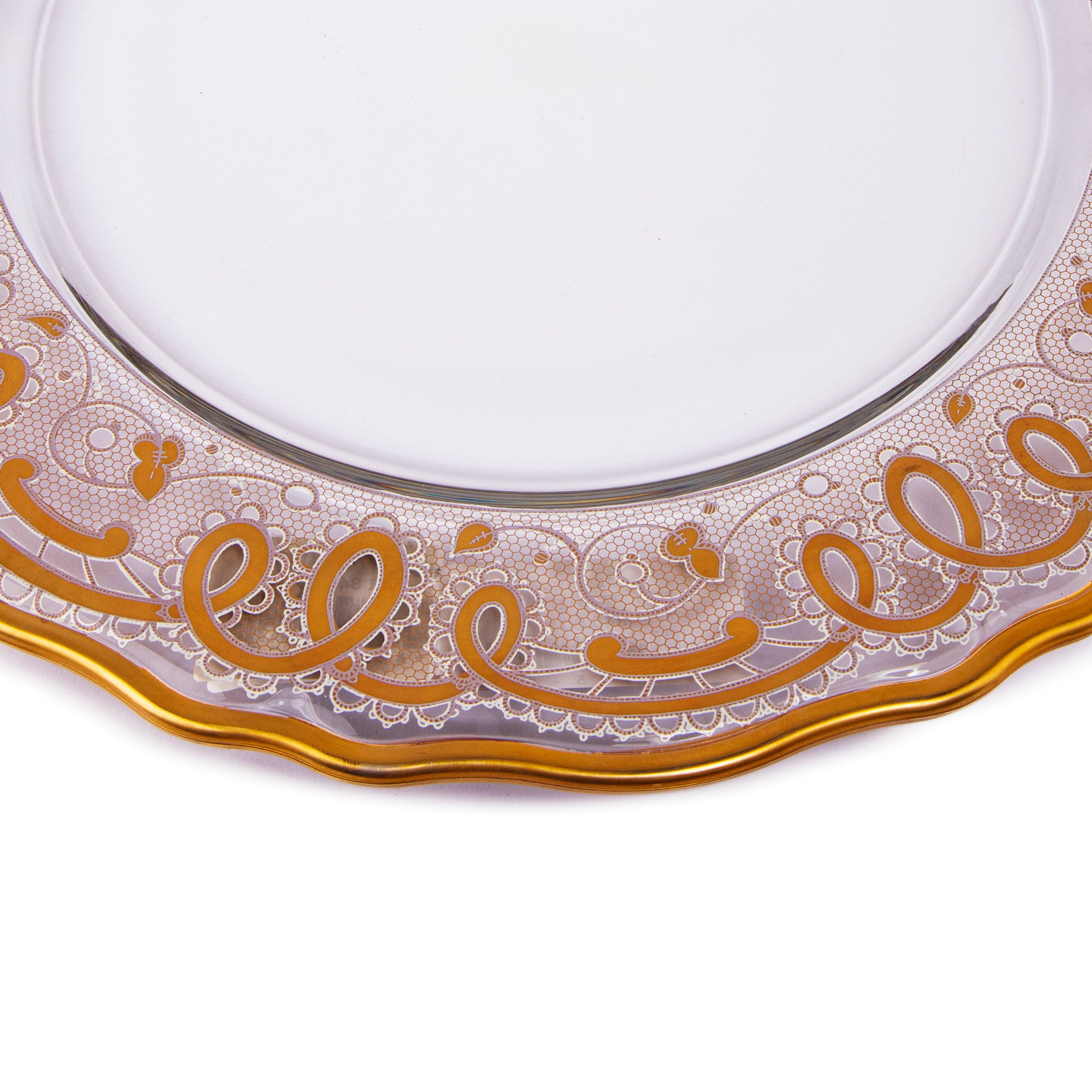 Vetrerie Di Empoli. Gold Crystal Decorative Plate. Large Size