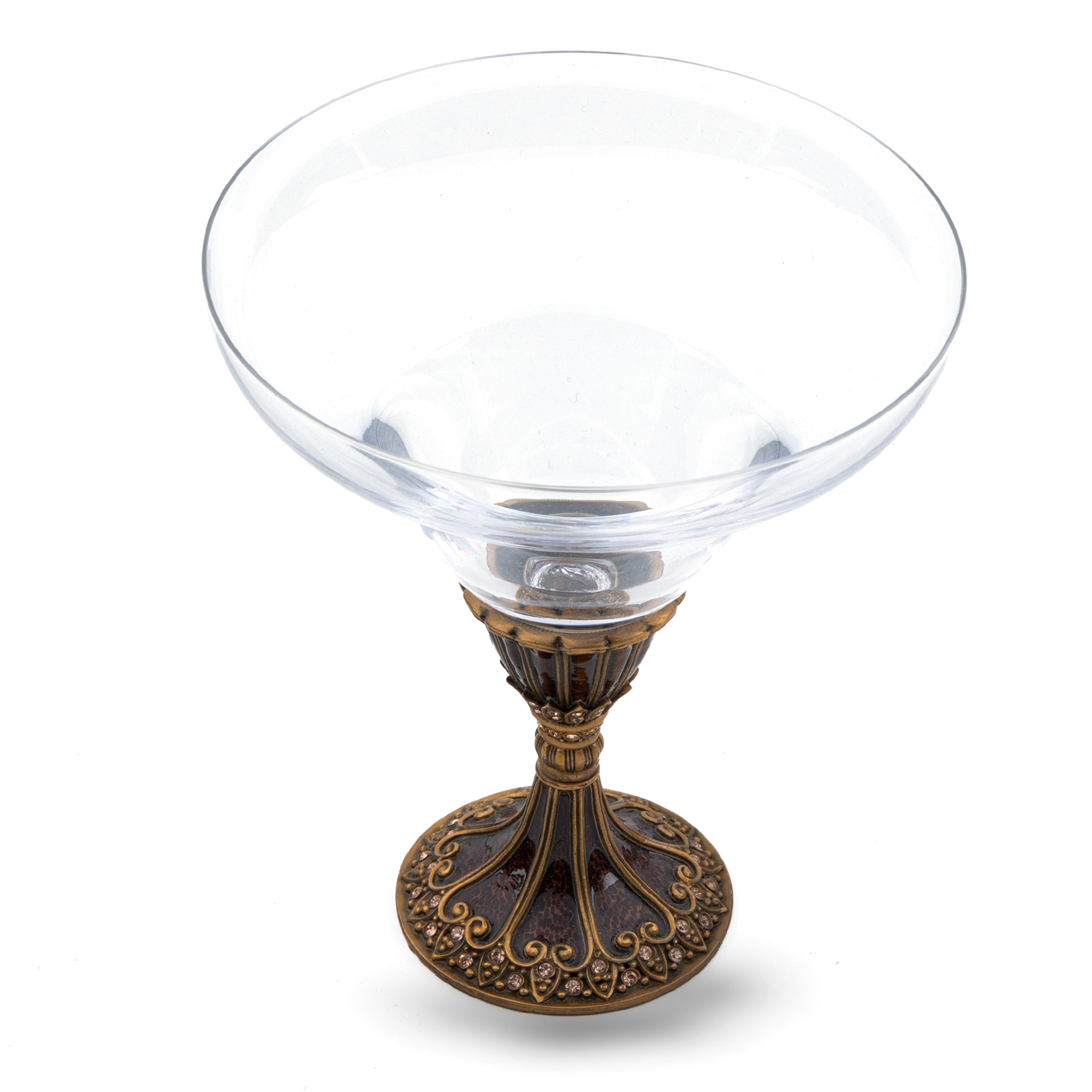 Edgar Berebi. Crystal Dessert Bowl With Bronze Base Studded With Swarovski. Small Size