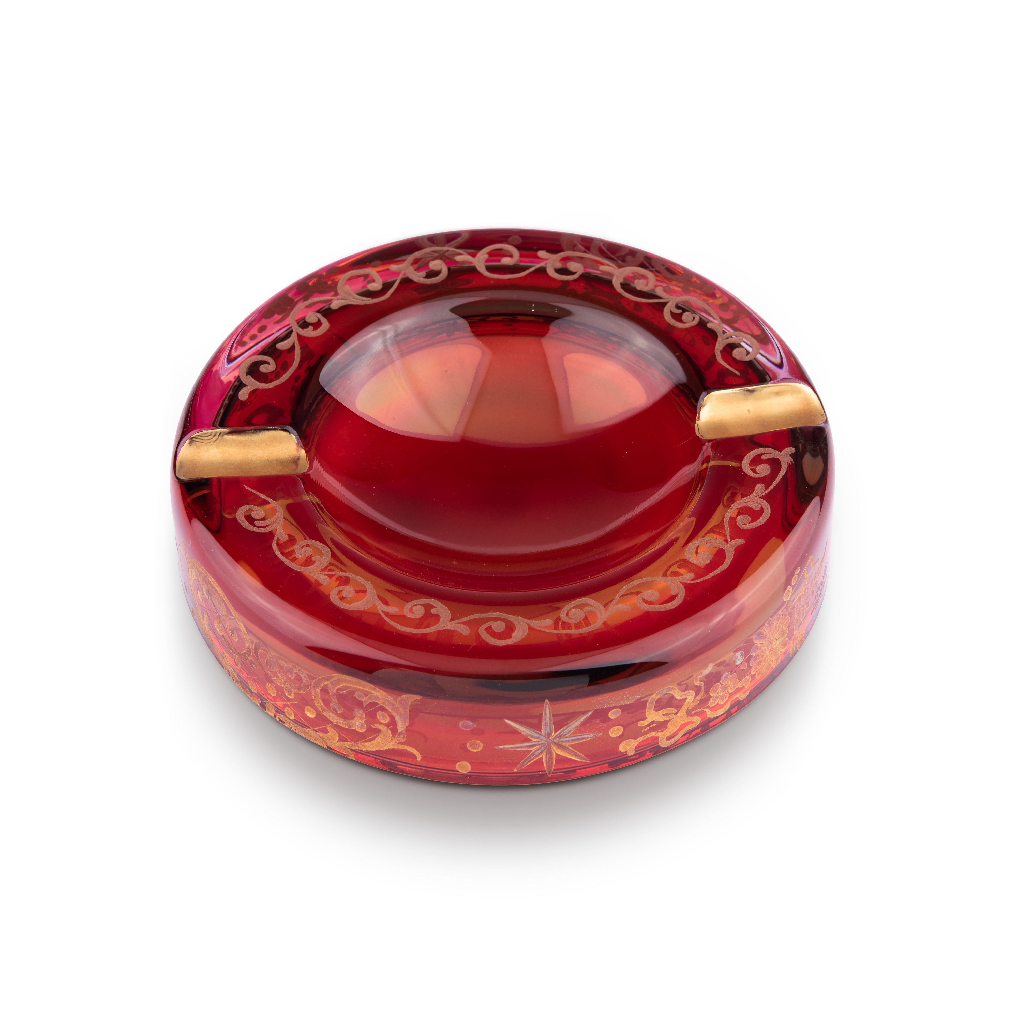 Griffe Montenapoleone. Red Crystal Cigar Ashtray. Medium Size