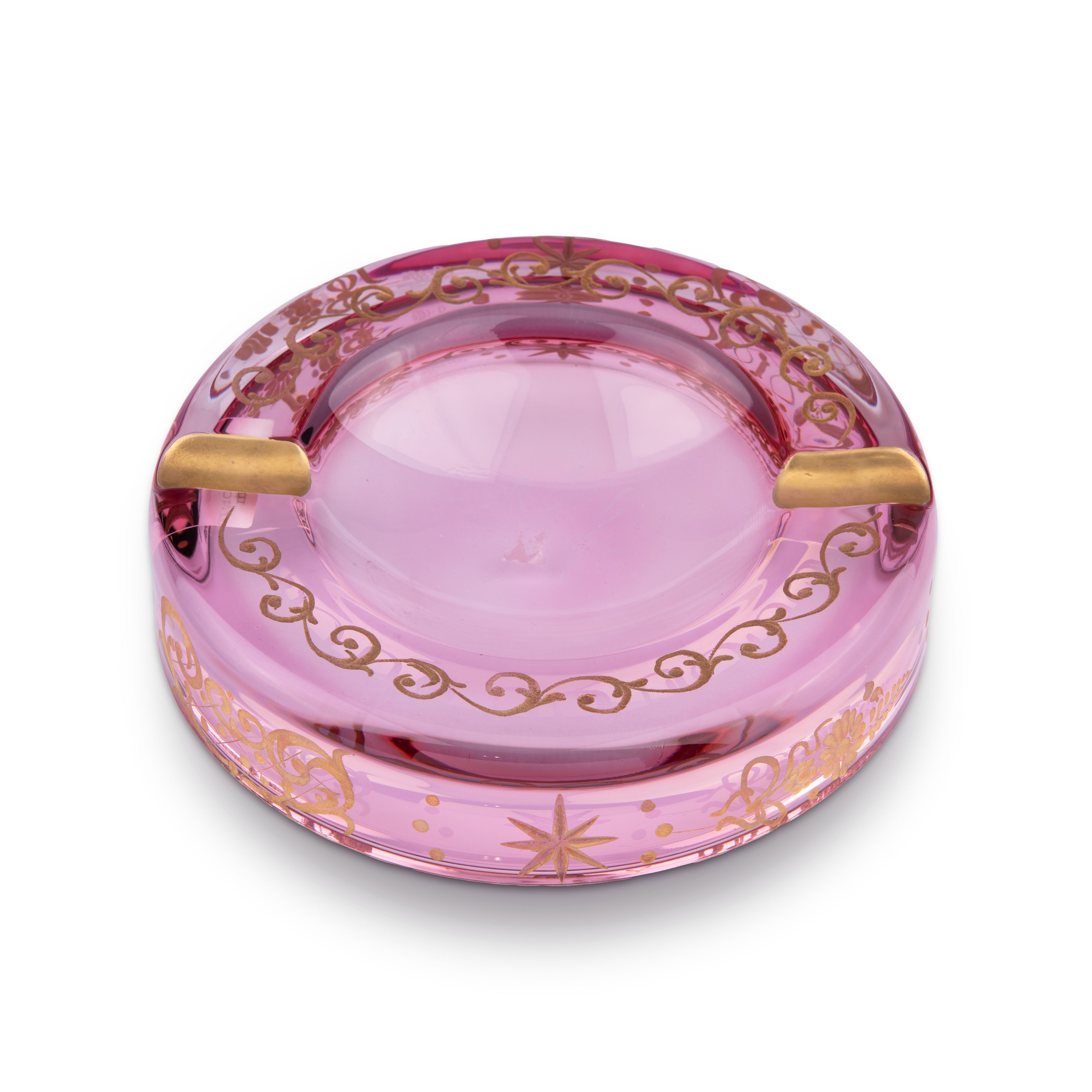 Griffe Montenapoleone. Pink Crystal Cigar Ashtray. Medium Size
