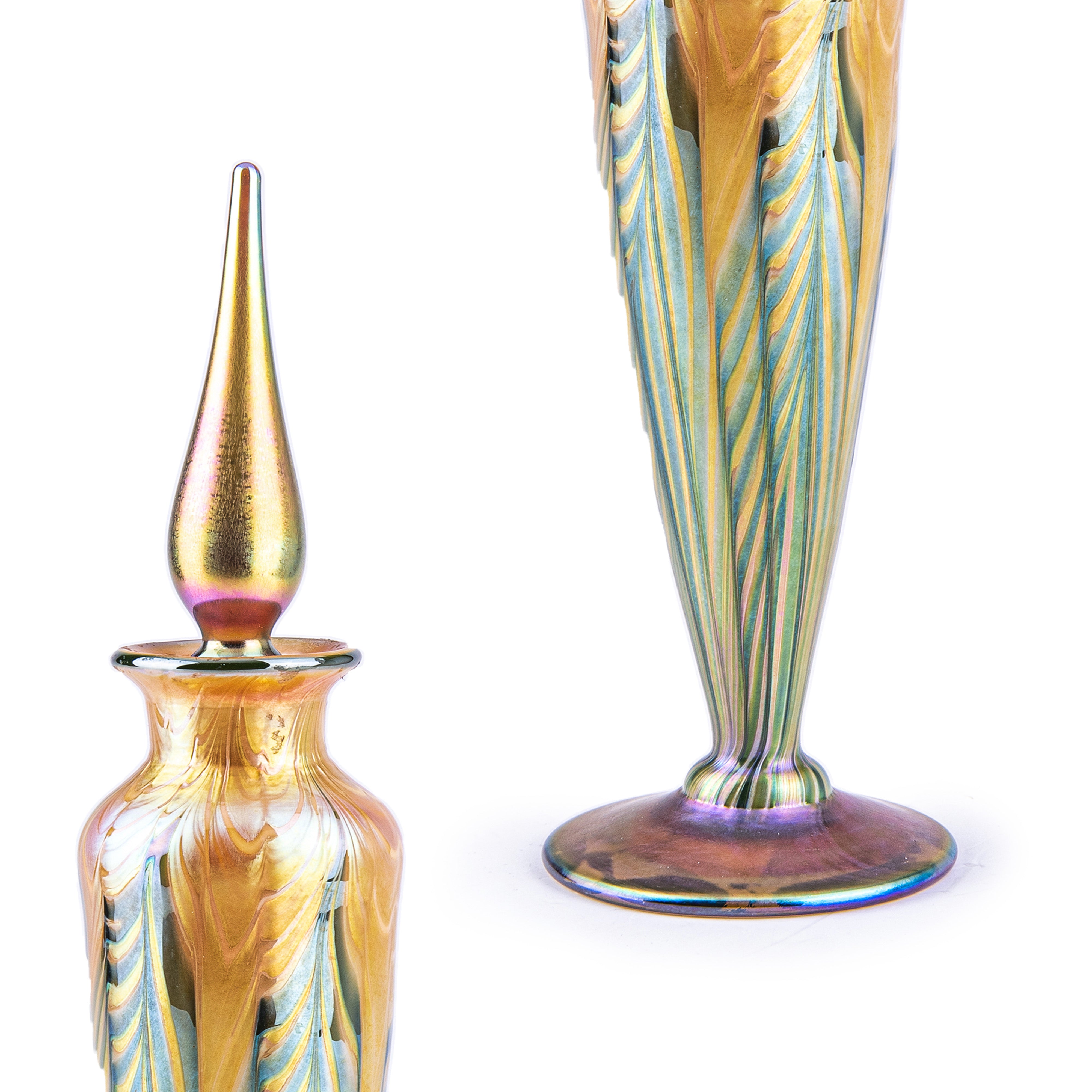 Lundberg Studios. Gold & Green Glass Perfume Bottle. 100 ML