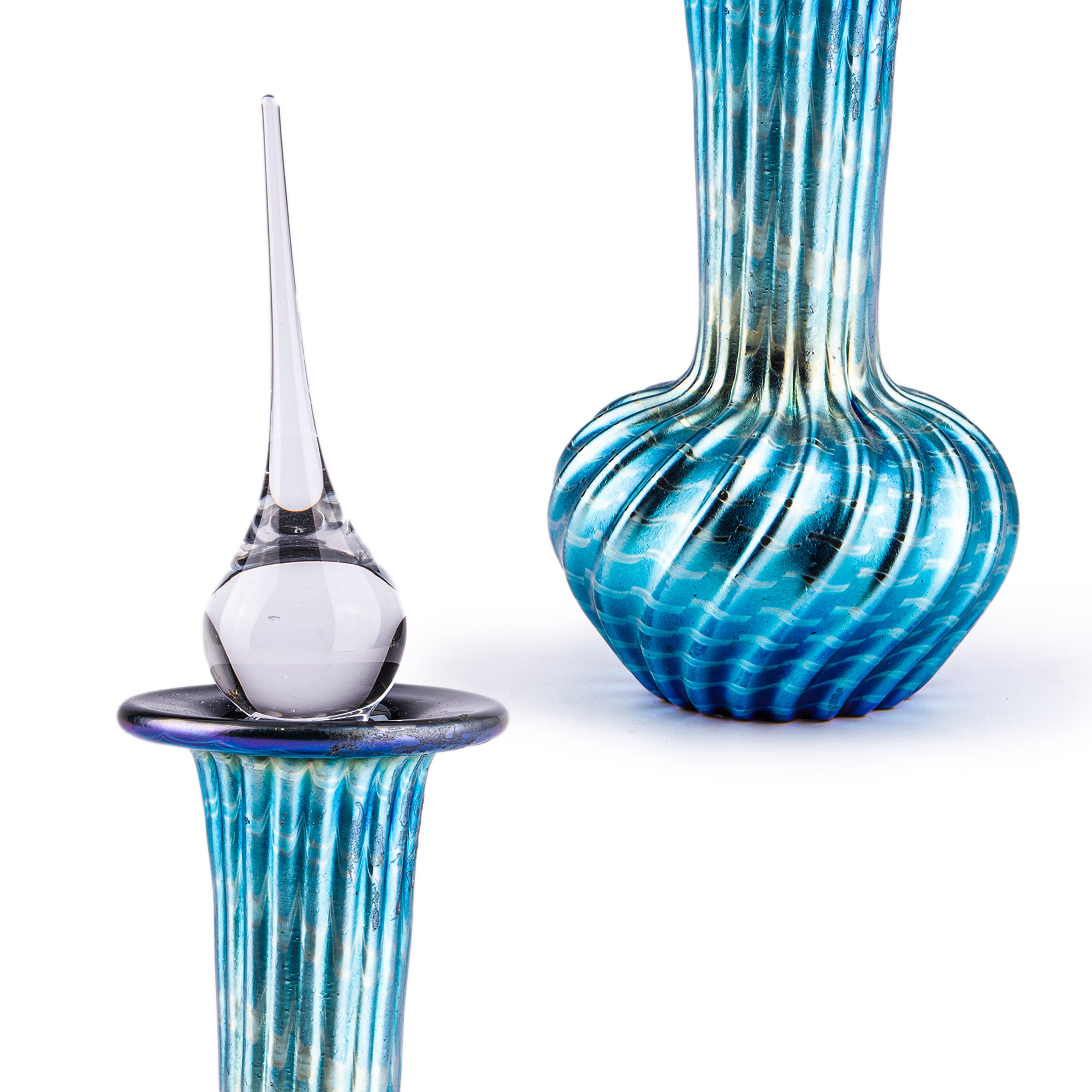 Abelman Glass Art. Perfume Bottle Designed with Blue Swirls. 40 ML