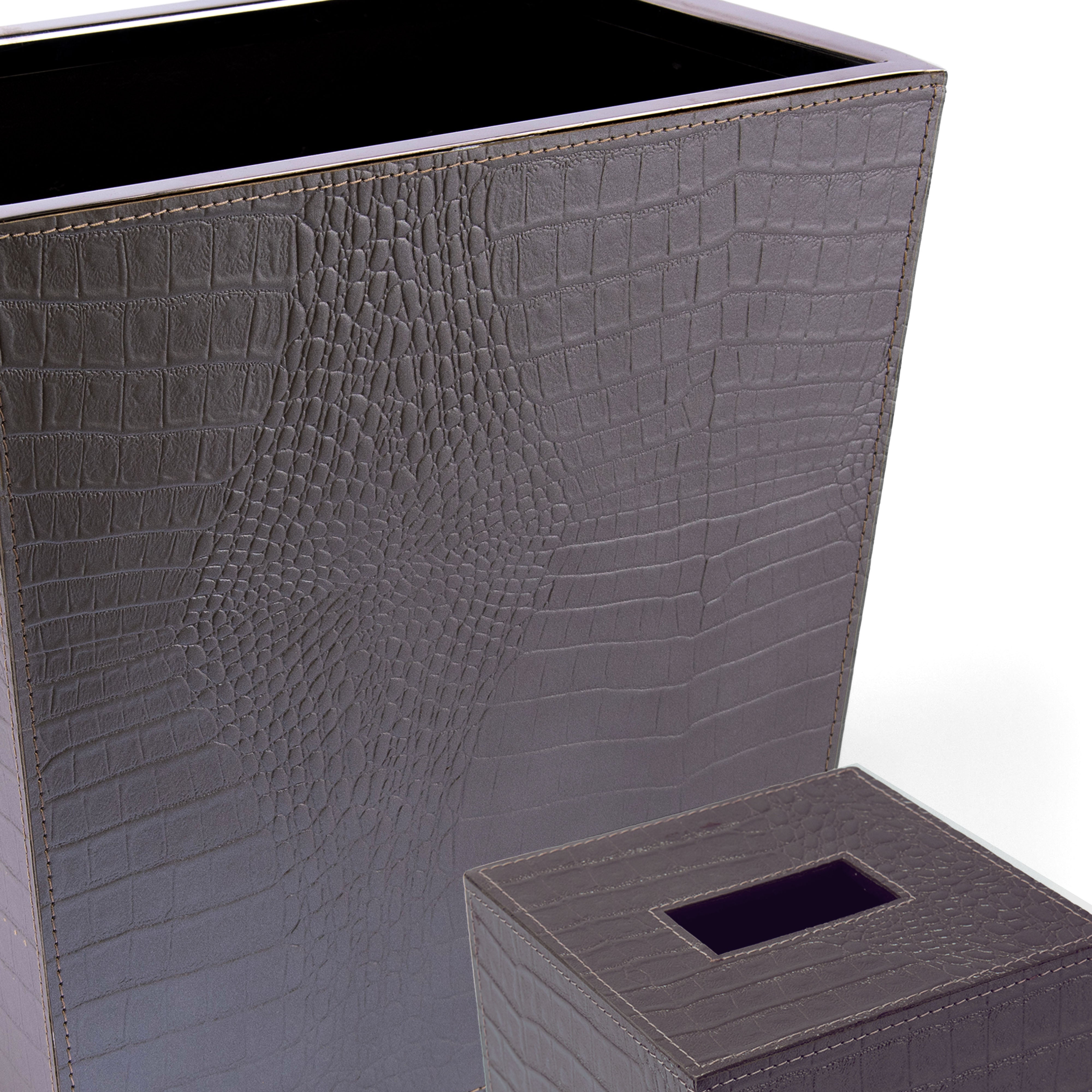 Asiaphile by Gail DeLoach. A set of Leather Wastebasket & Tissue Box