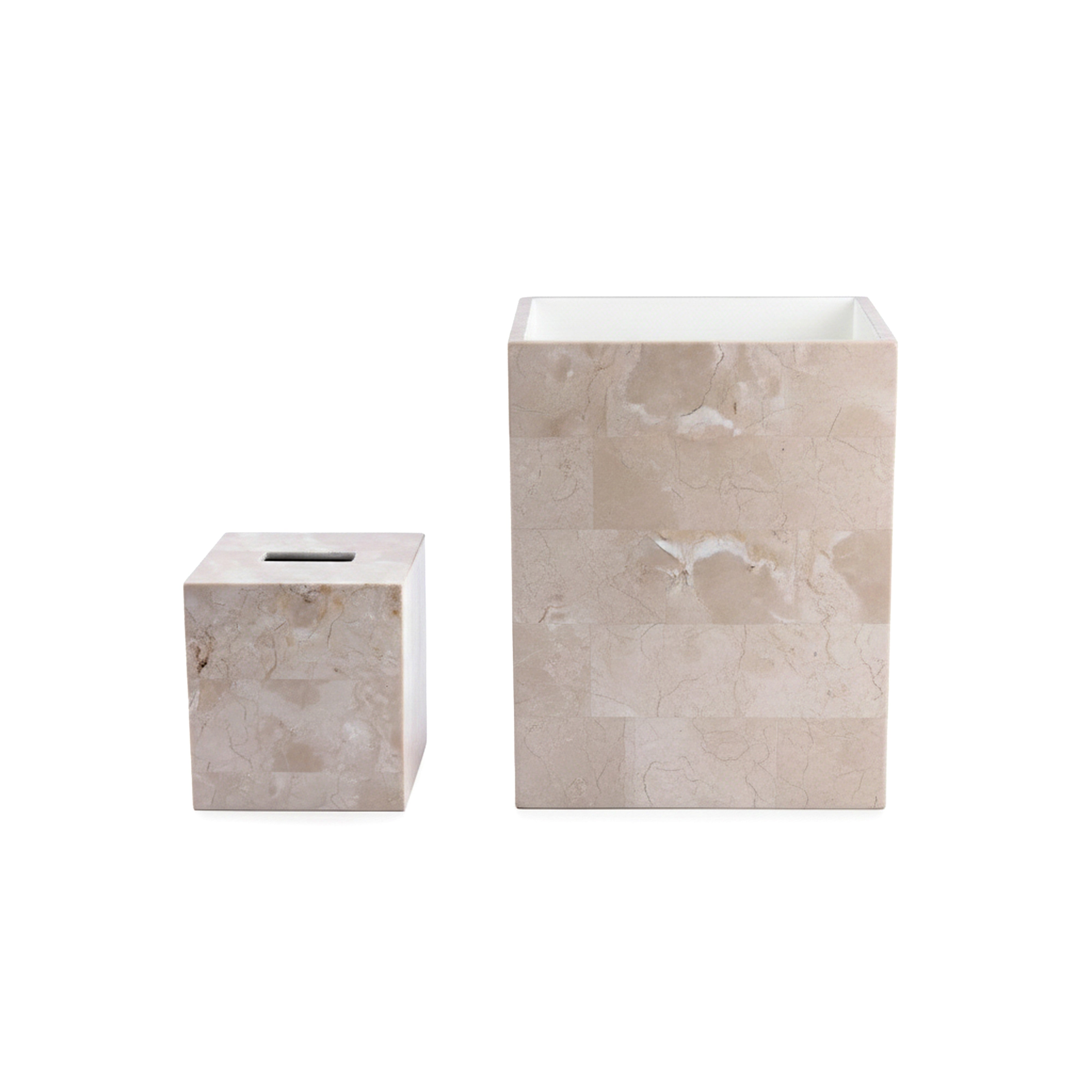 Asiaphile by Gail DeLoach. A set of Marble Wastebasket & Tissue Box