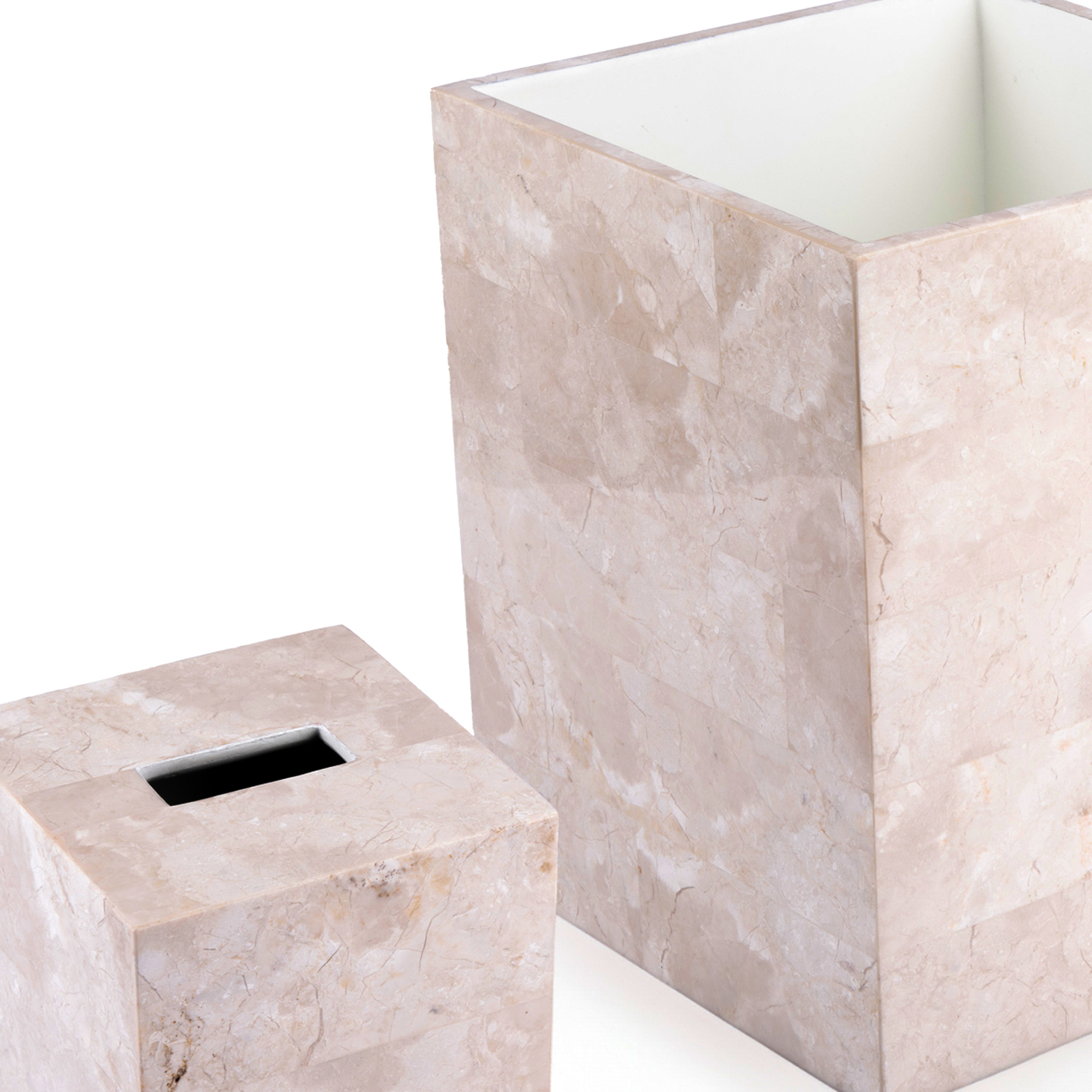 Asiaphile by Gail DeLoach. A set of Marble Wastebasket & Tissue Box