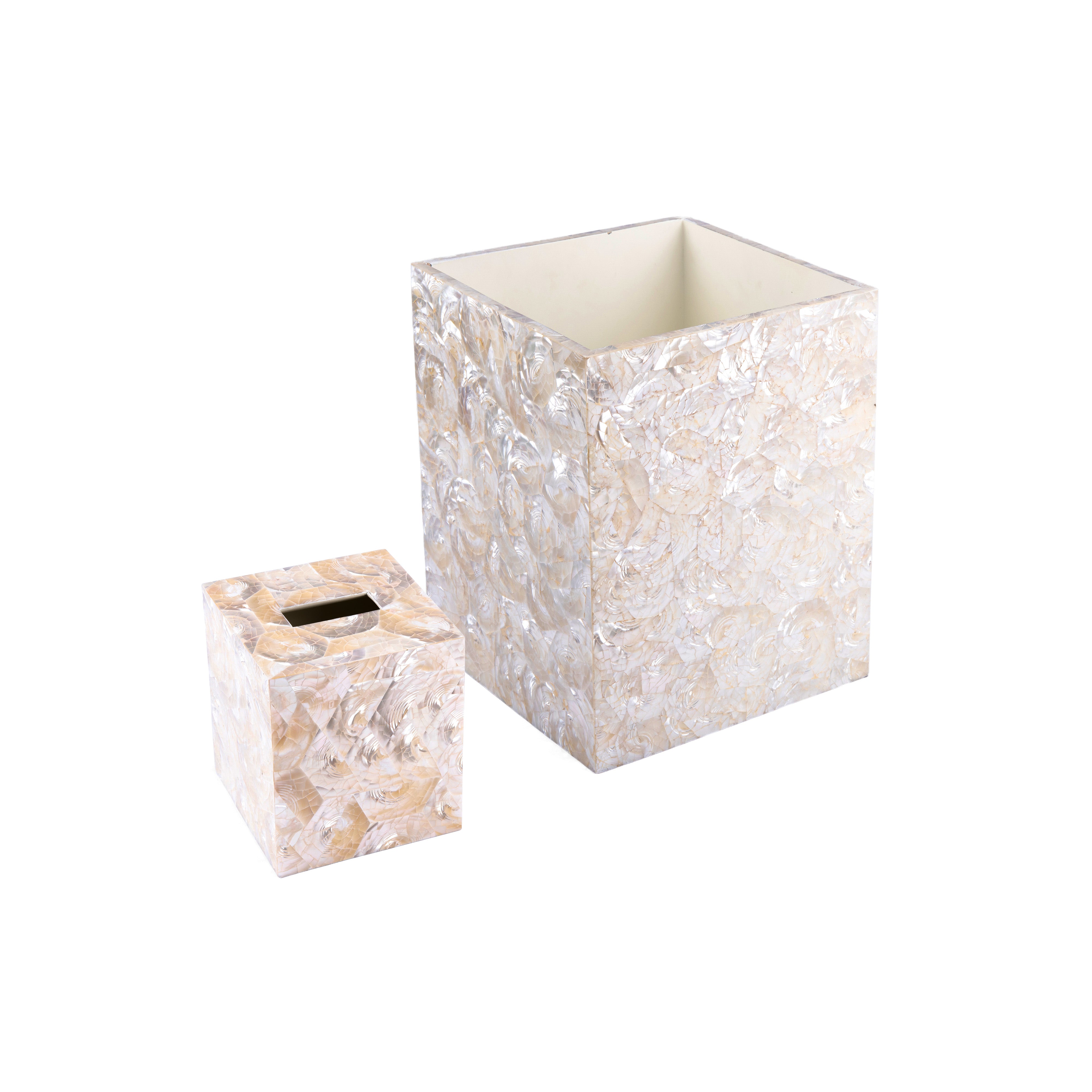 Gail DeLoach. A Set of Seashell Wastebasket & Tissue Box