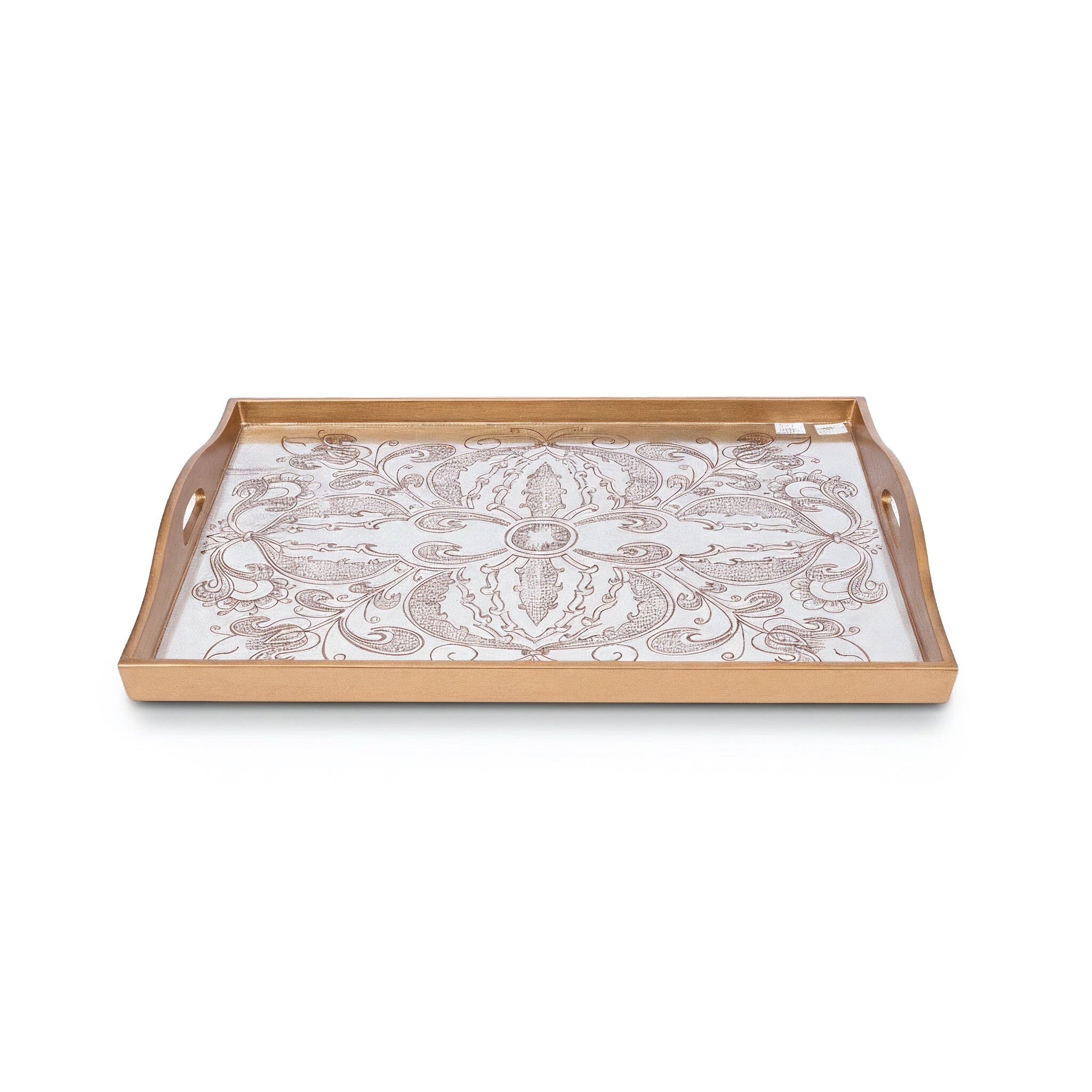 Robert M. Weiss Presents. Gold Serving Tray in Mandala Pattern