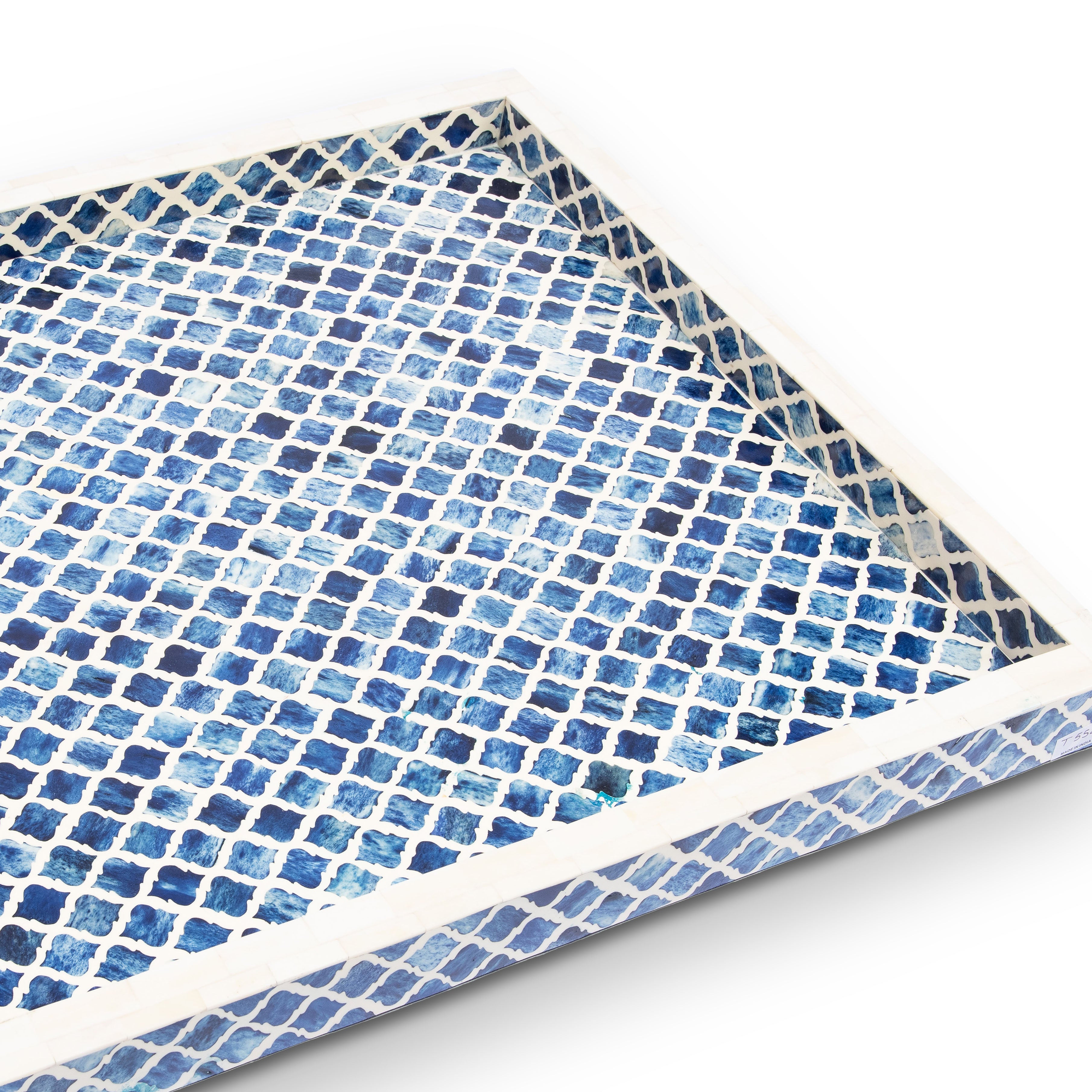 Bojay. Dark Blue Decorative Tray in Bone & Wood. Large Size