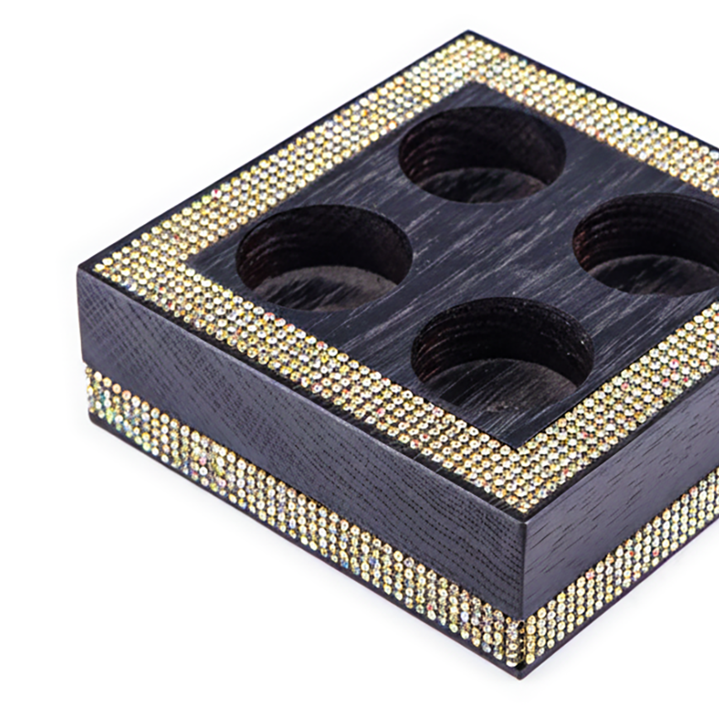 Sophie Villepigue. Dark Wood Candle Holder with Crystal Mesh