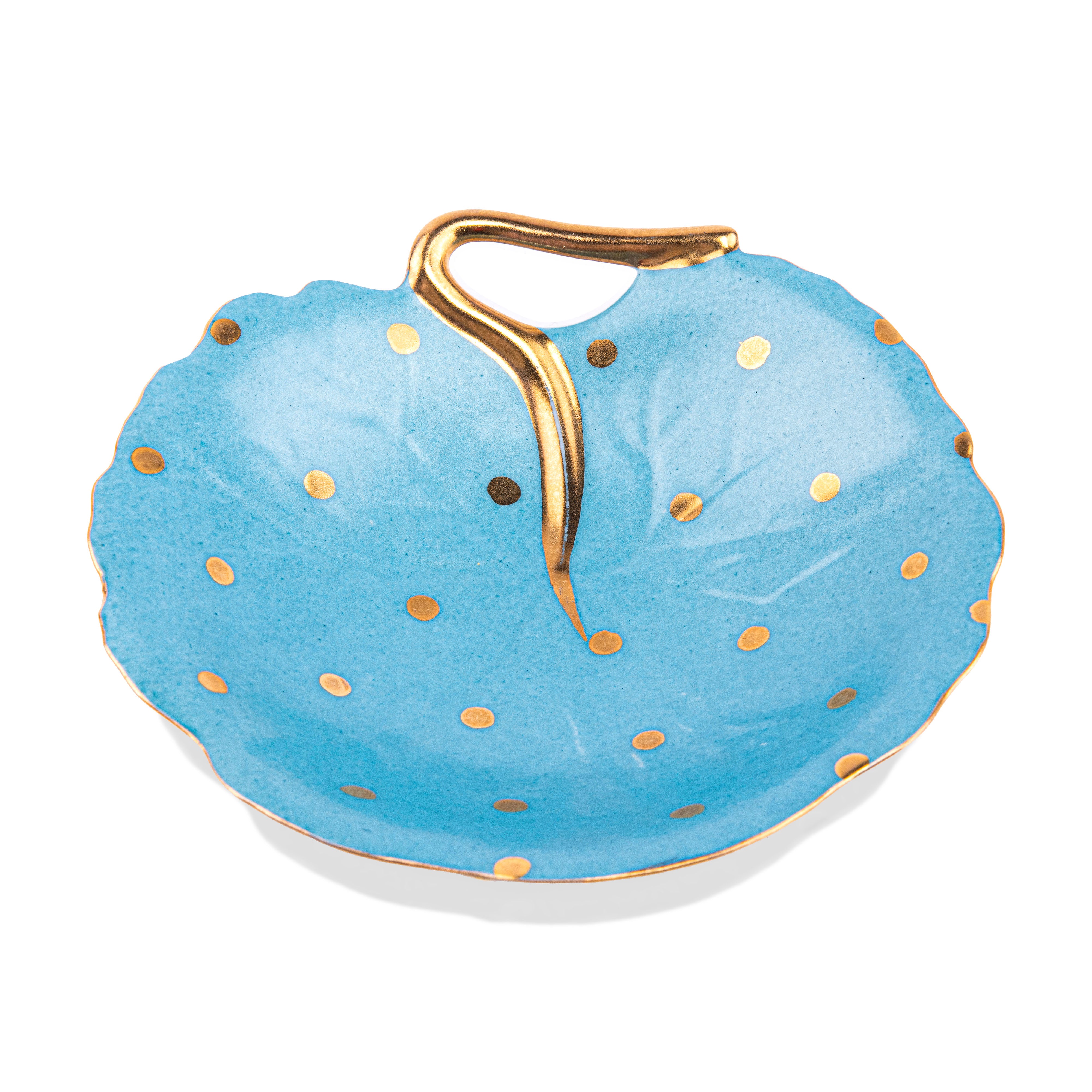 Design Sophie Villepigue. Porcelain Decorative Plate in Blue Polka Dot Design