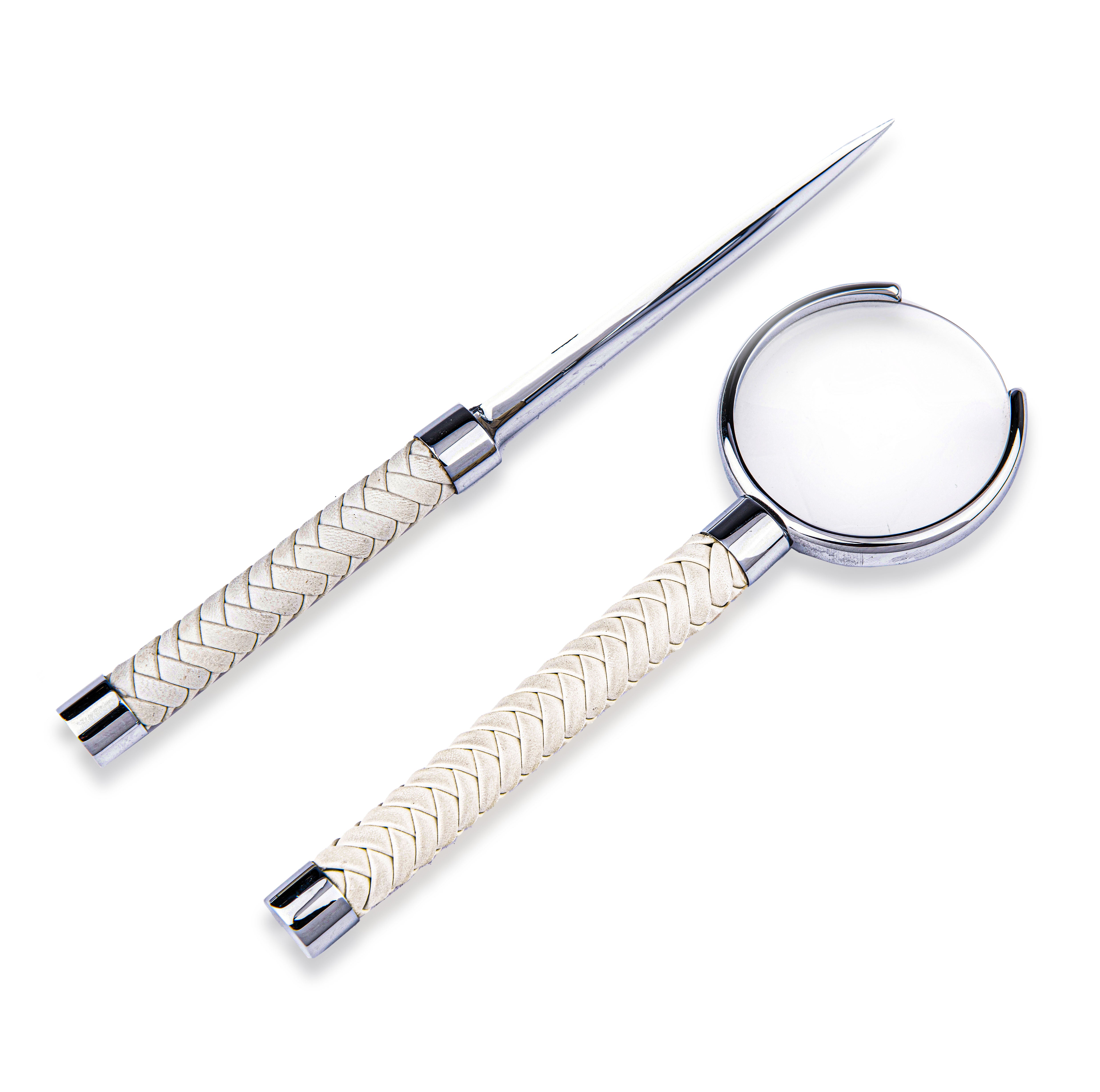 Riviere. A Set of Letter Opener and Magnifier with Ivory Leather