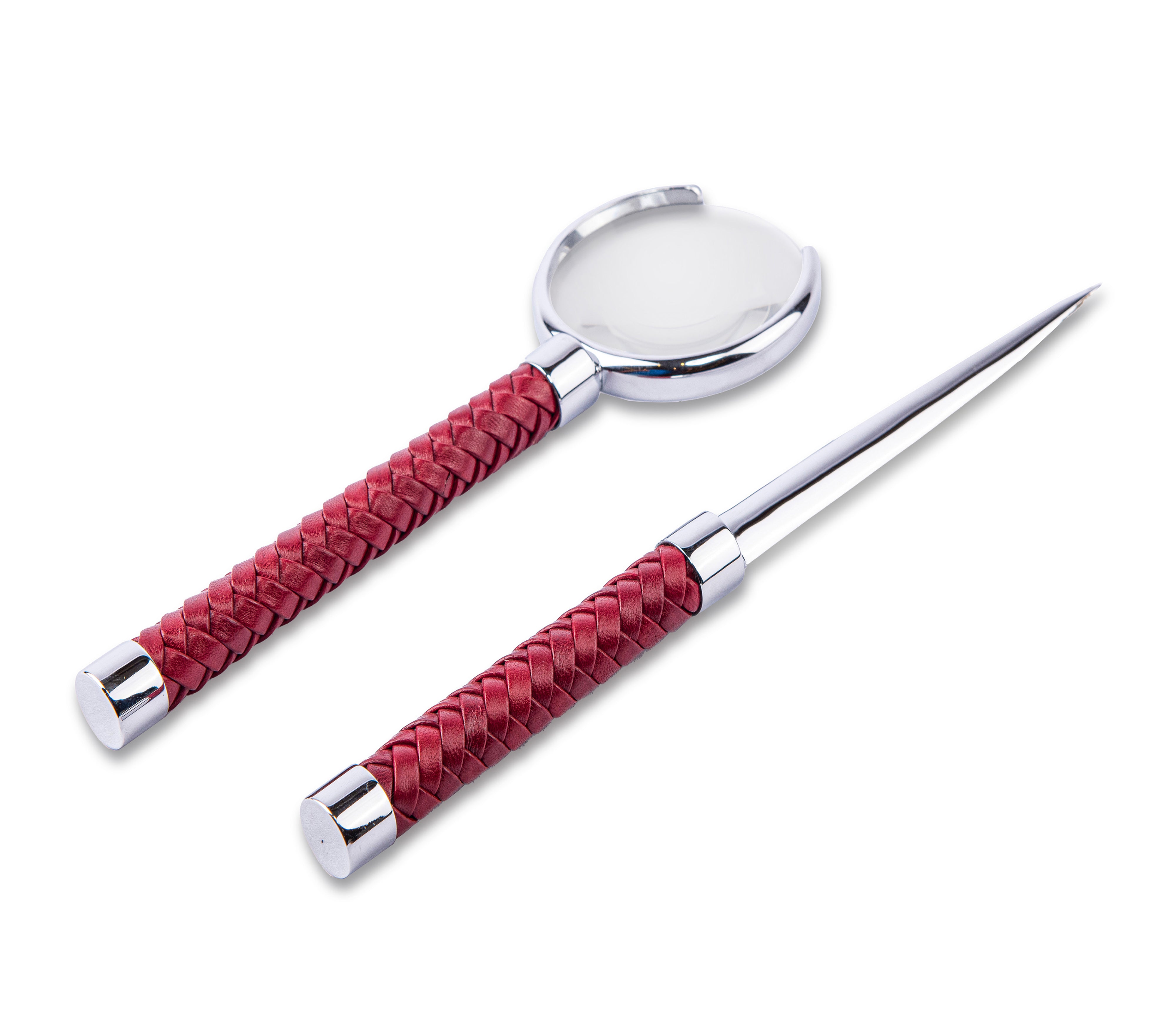 Riviere. A Set of Letter Opener and Magnifier with Burgundy Leather
