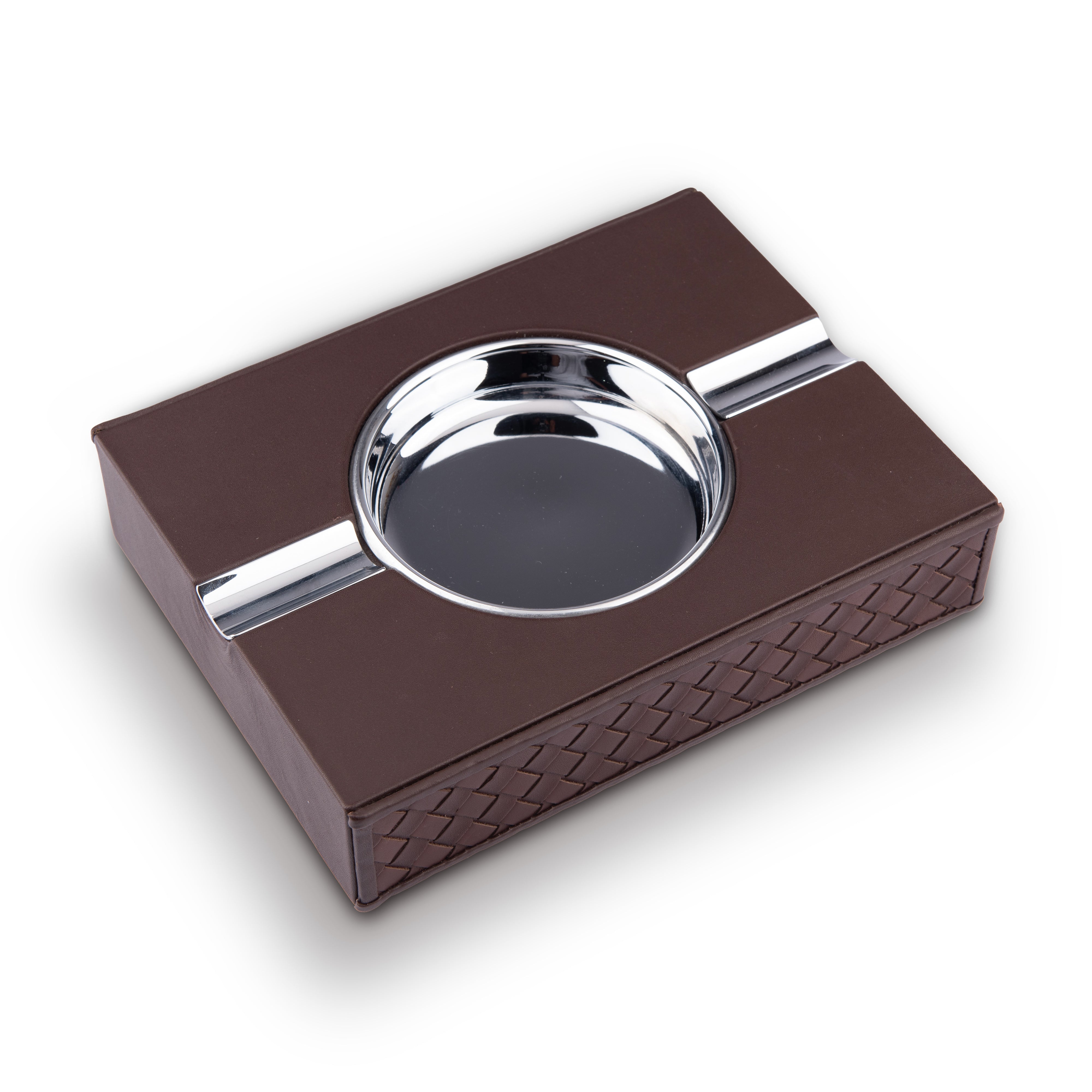 Riviere. Cigar Ashtray in Basketweave Leather. Brown Colour