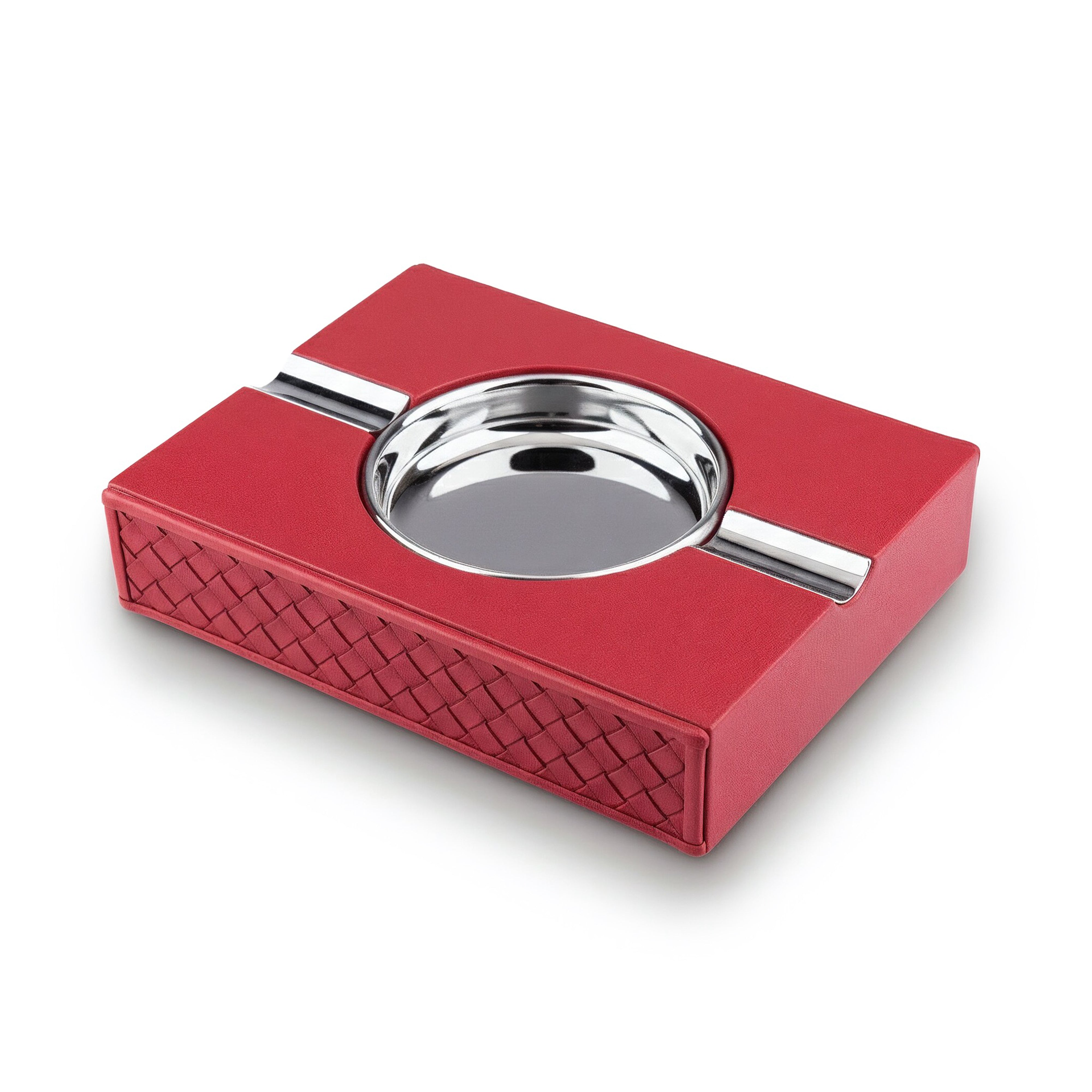 Riviere. Cigar Ashtray in Basketweave Leather. Red Colour