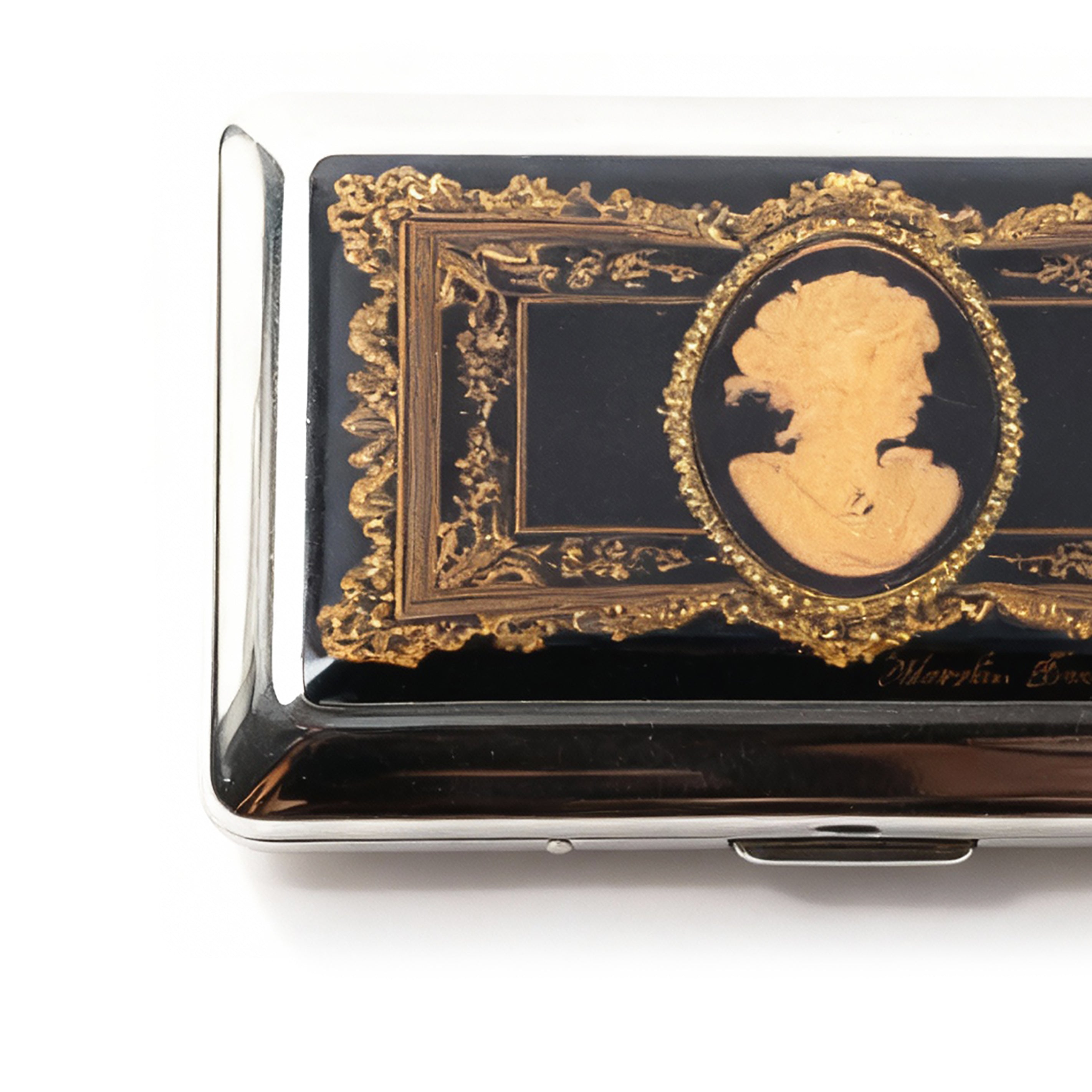Natasha Farina Paris. Black Card Holder with Cameo Design. Small Size