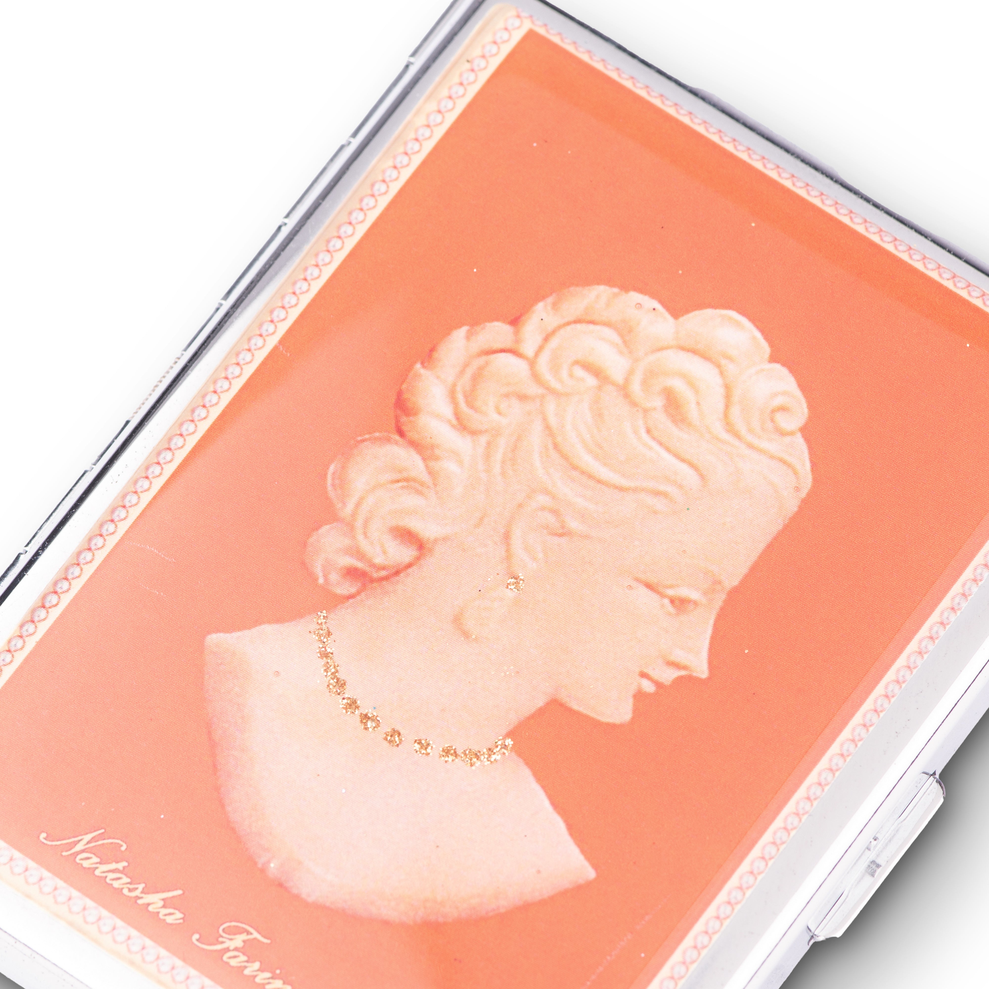 Natasha Farina Paris. Orange Cigarette Case in Cameo Design