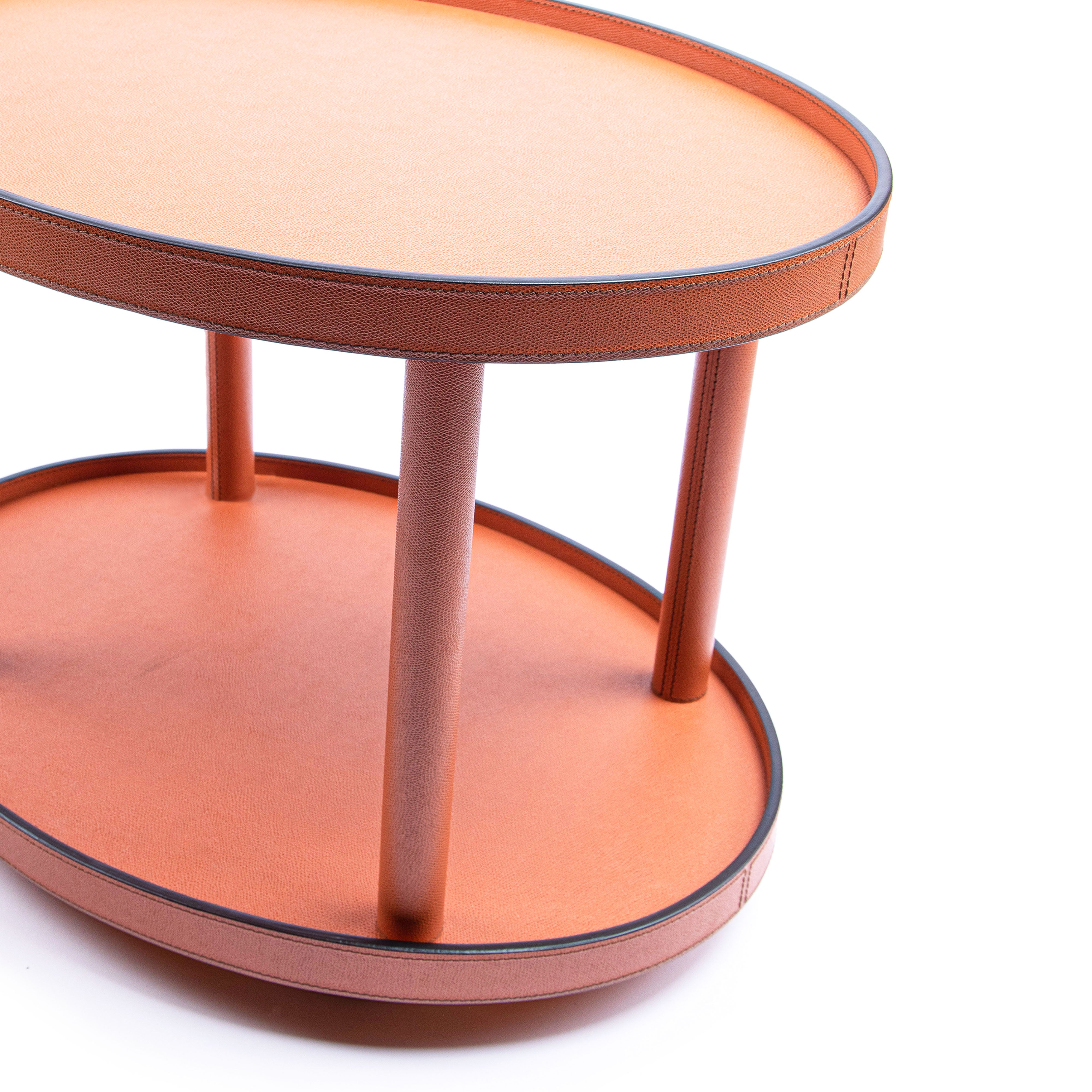 B.Home Interiors. Brown Natural Leather Oval Serving Table. Large Size