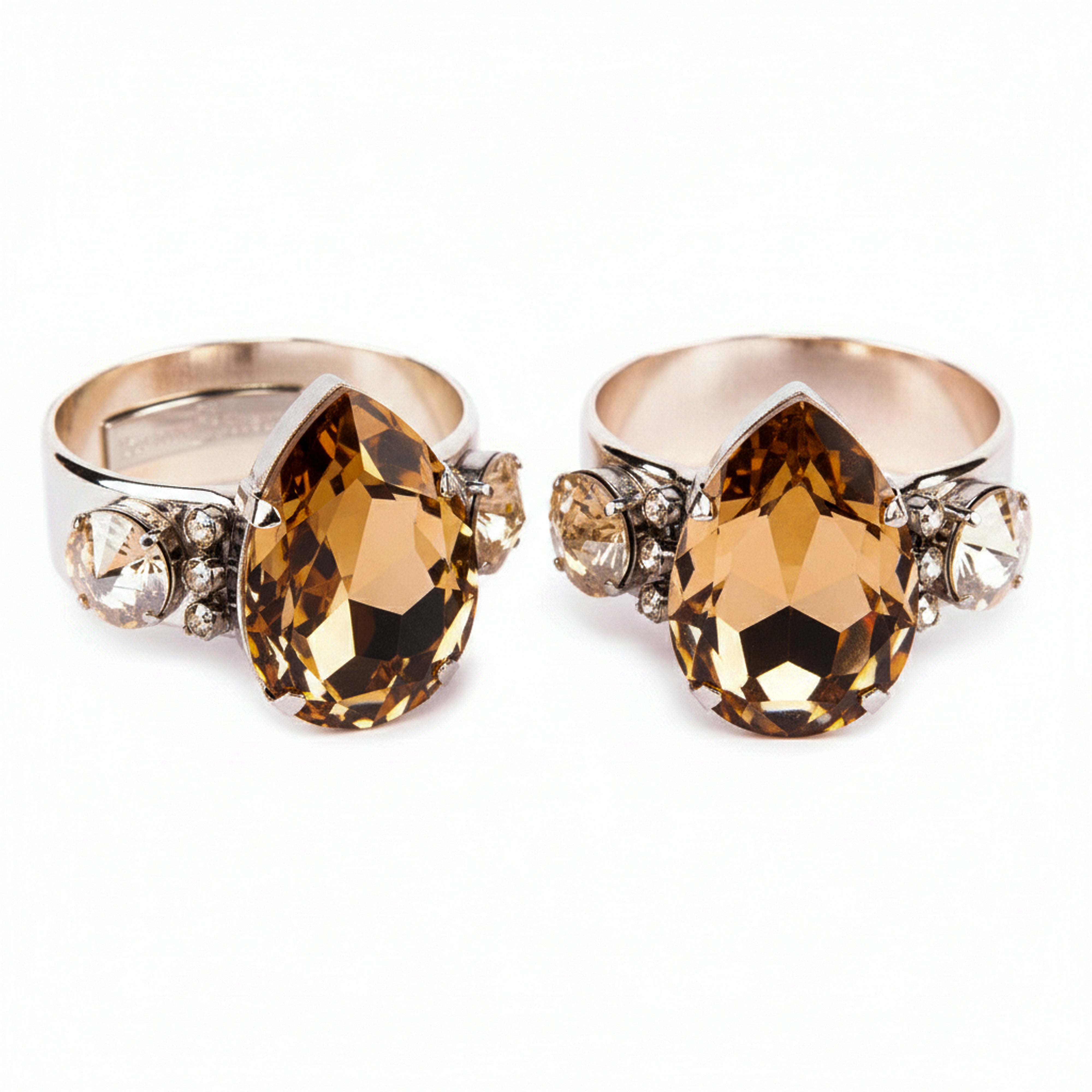Thorson Hosier. Pear Cut Montana Napkin Rings. Set of 2. Studded With Golden Swarovski