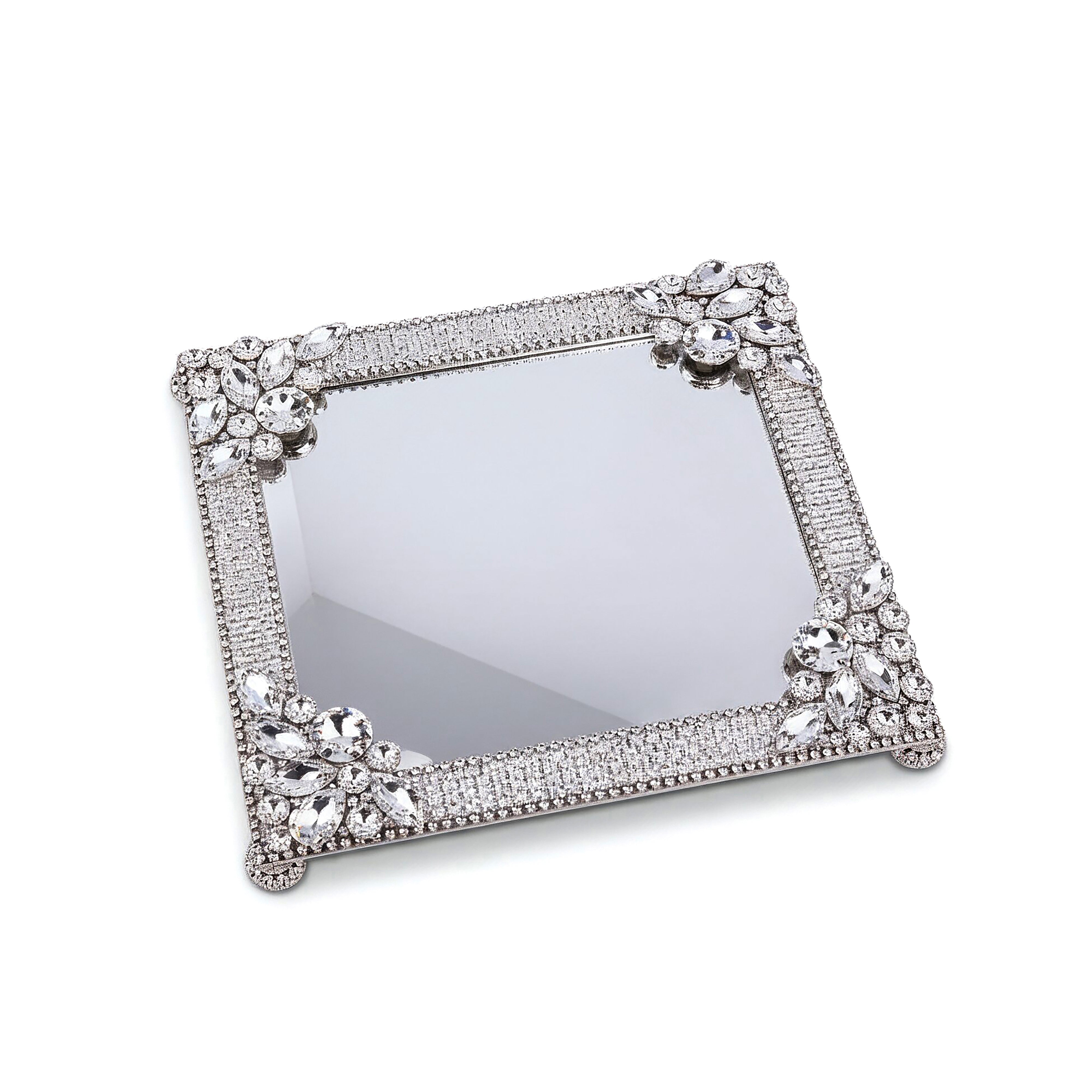 Thorson Hosier. Laurel Silver Mirror Tray Studded with Swarovski Crystals