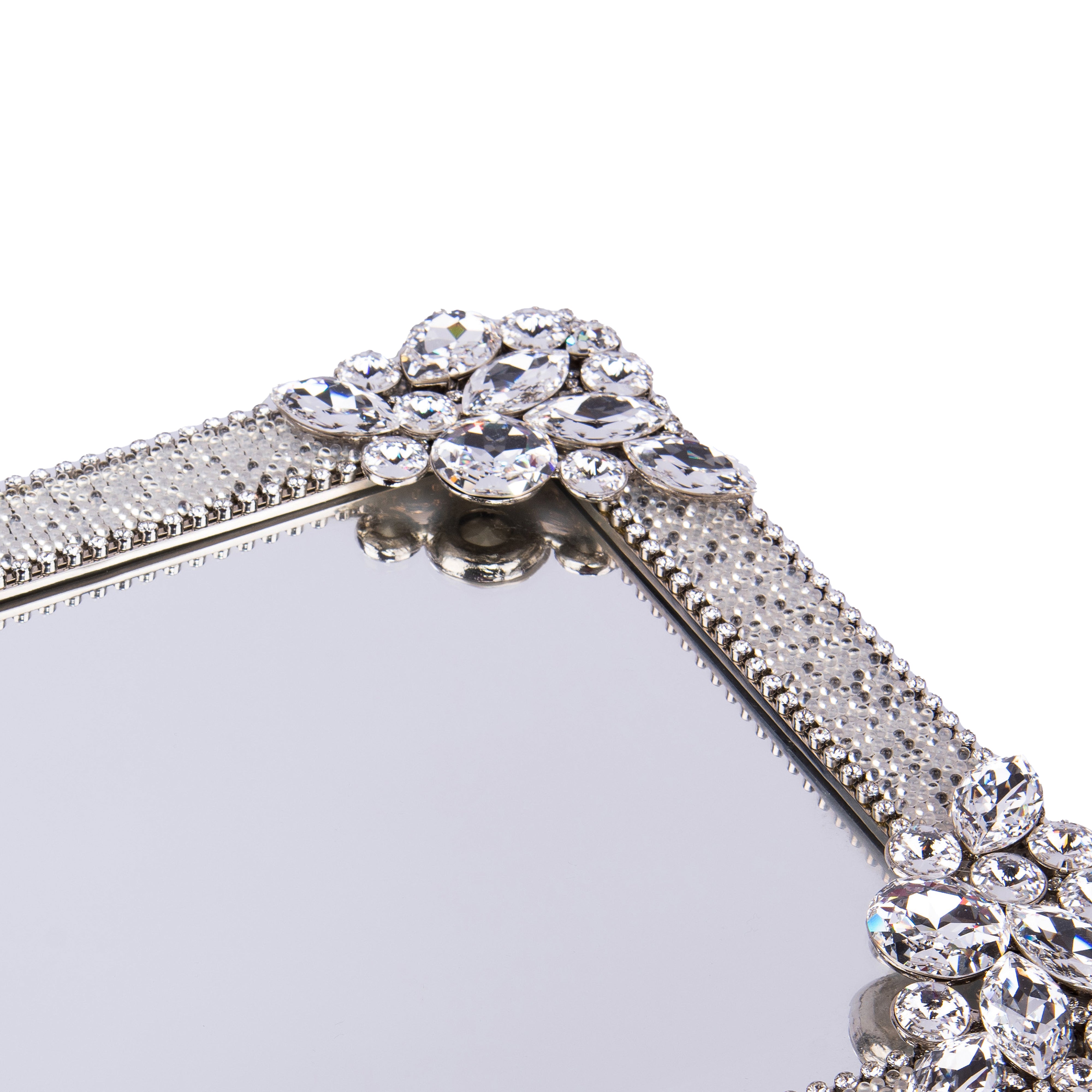 Thorson Hosier. Laurel Silver Mirror Tray Studded with Swarovski Crystals