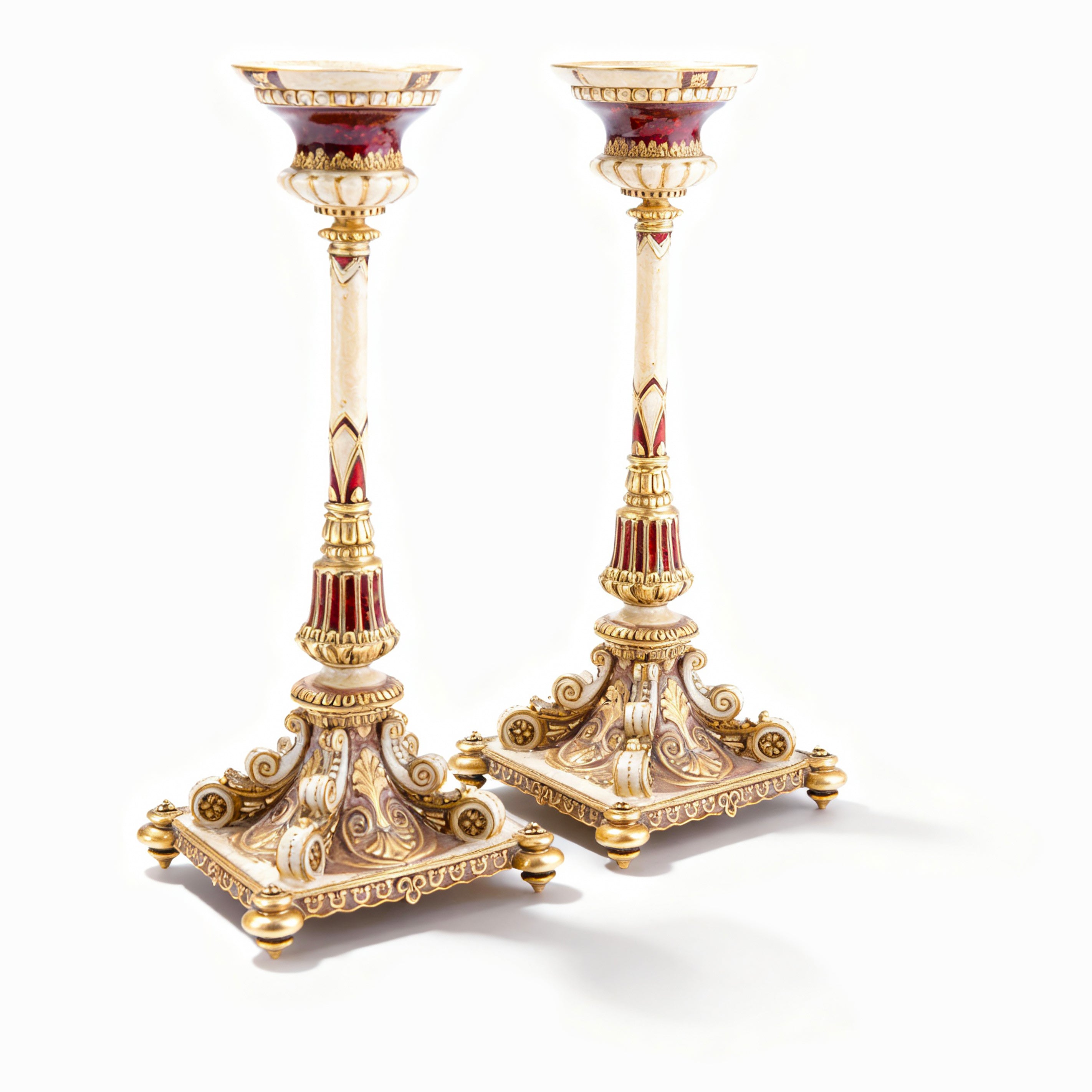 Quest Gifts & Design. Set of 2 Gold and Red Candlesticks