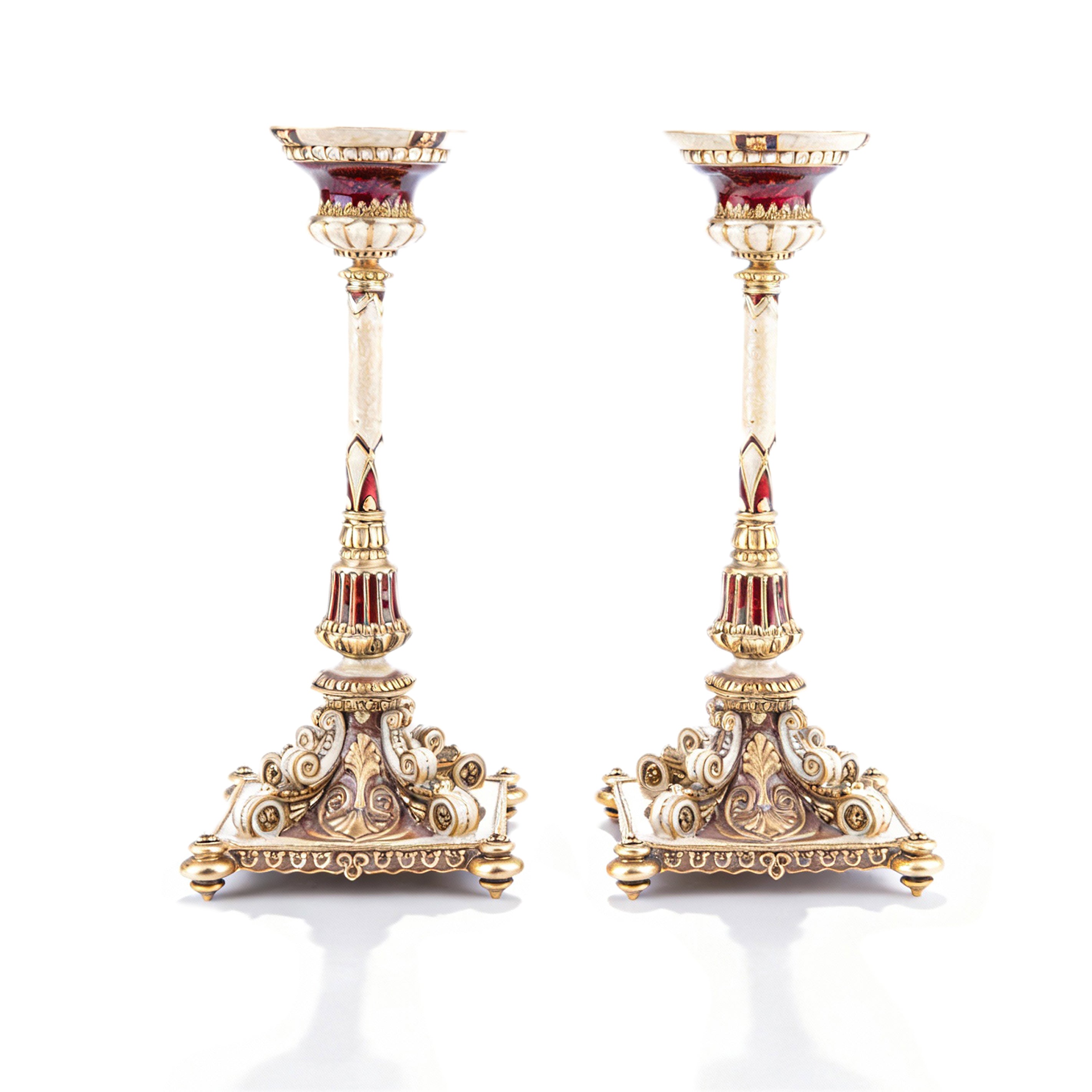 Quest Gifts & Design. Set of 2 Gold and Red Candlesticks