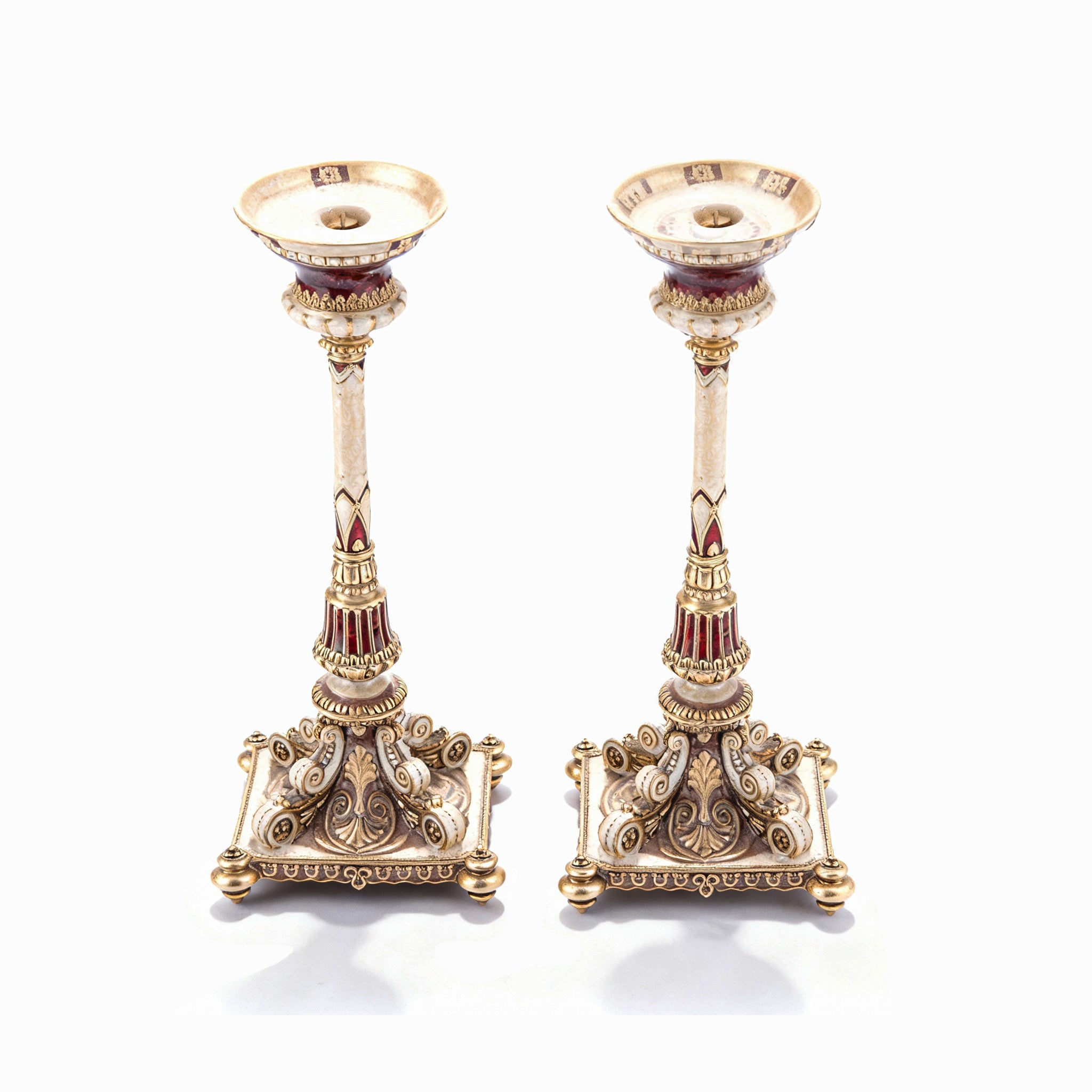 Quest Gifts & Design. Set of 2 Gold and Red Candlesticks