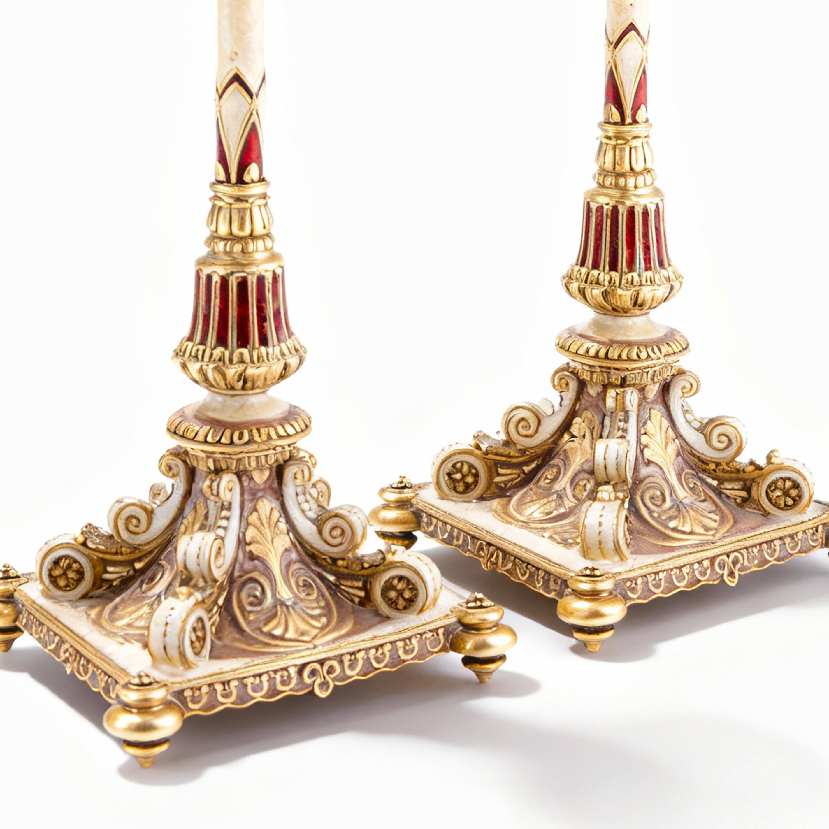 Quest Gifts & Design. Set of 2 Gold and Red Candlesticks