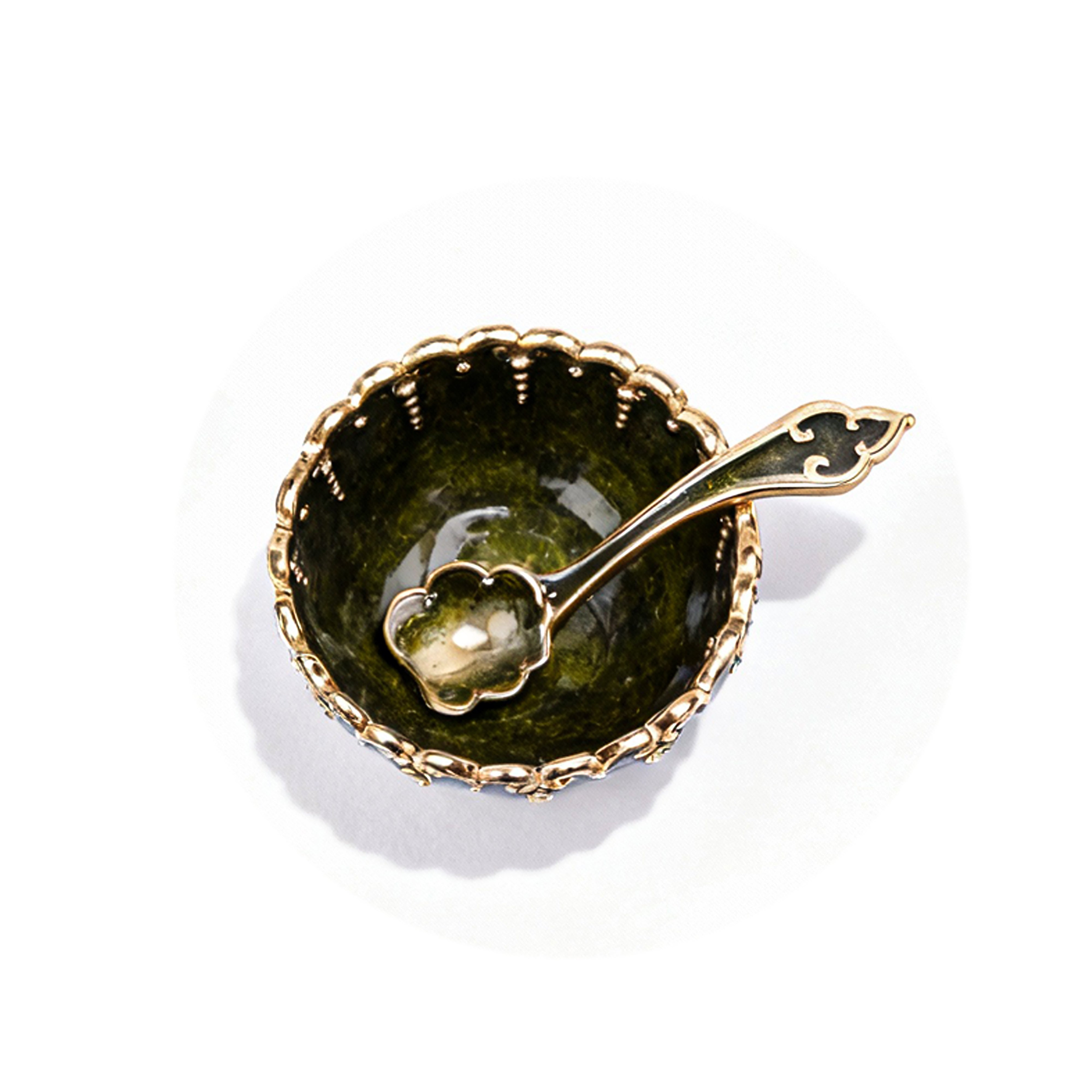 Quest Collection. Hand Painted Decorative Bowl With Mini Spoon Studded with Swarovski. Small Size