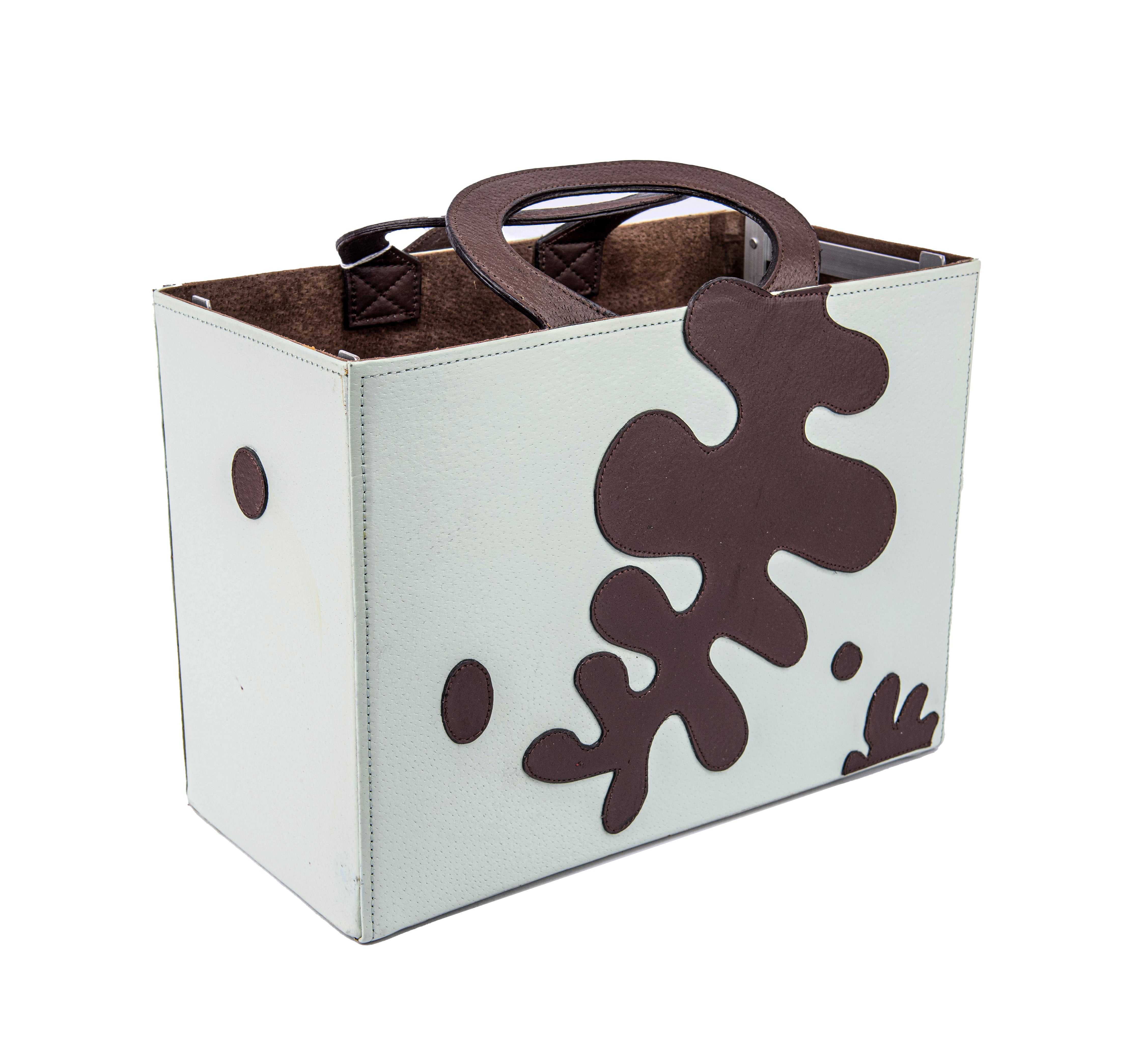 Global Views. Leather File Organizer in A tote Bag Design with a Leaf. Large Size