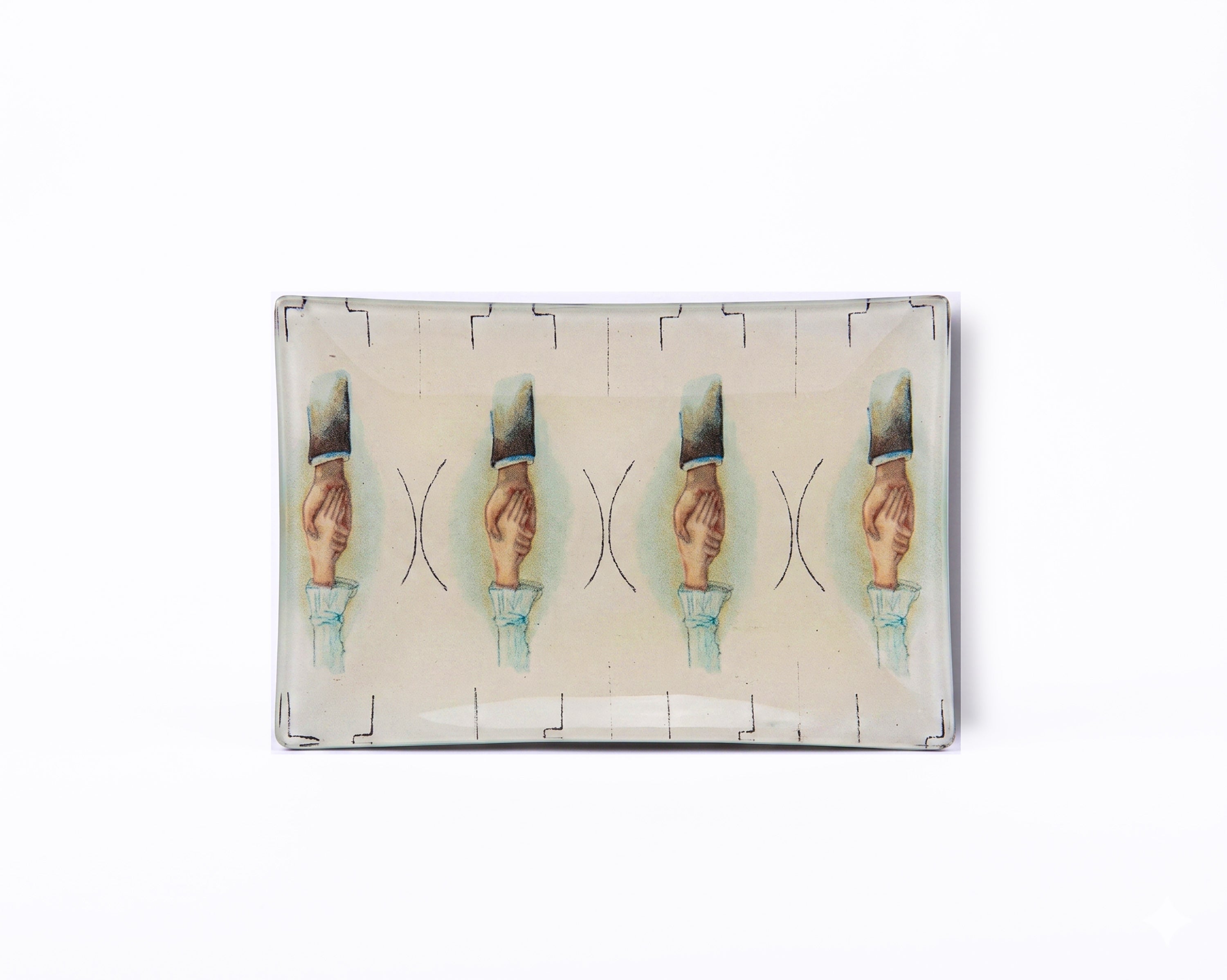 John Derian. Wall Decorative Plate Designed with Shaking Hands Illustration