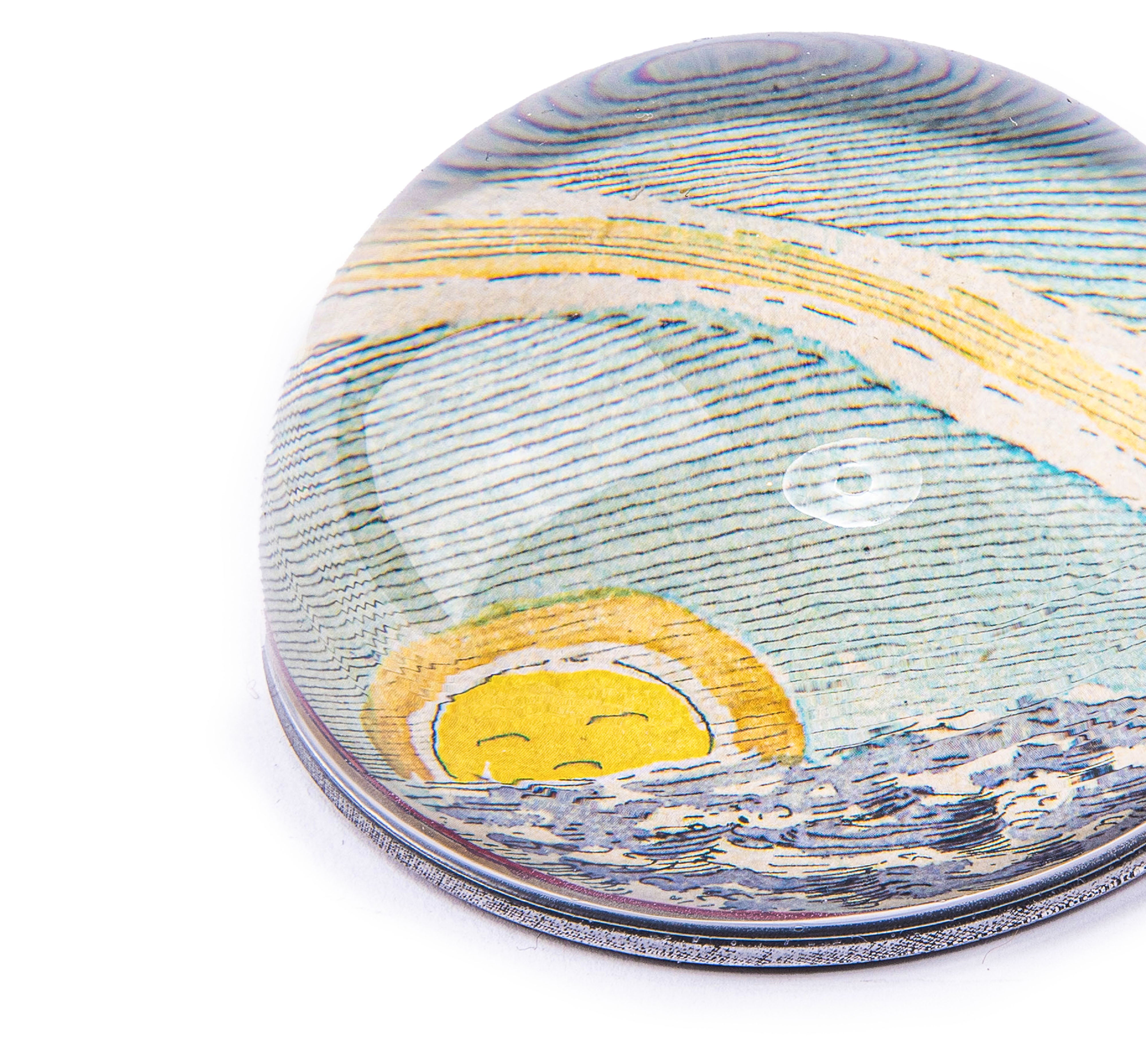 John Derian. Dome Paperweight with Sun Illustration