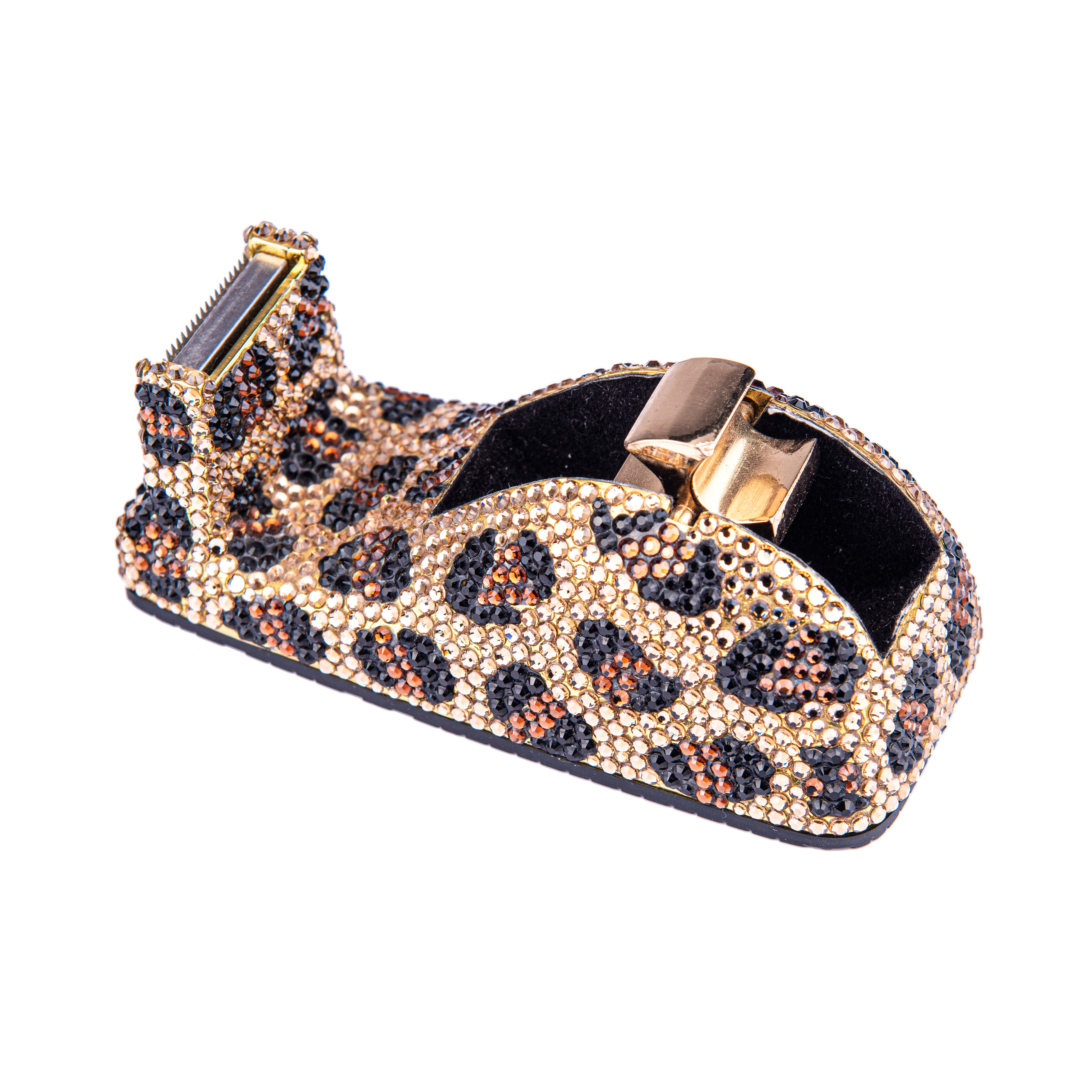 Stephanie Imports. Tape Dispenser in Leopard Print Studded with Swarovski