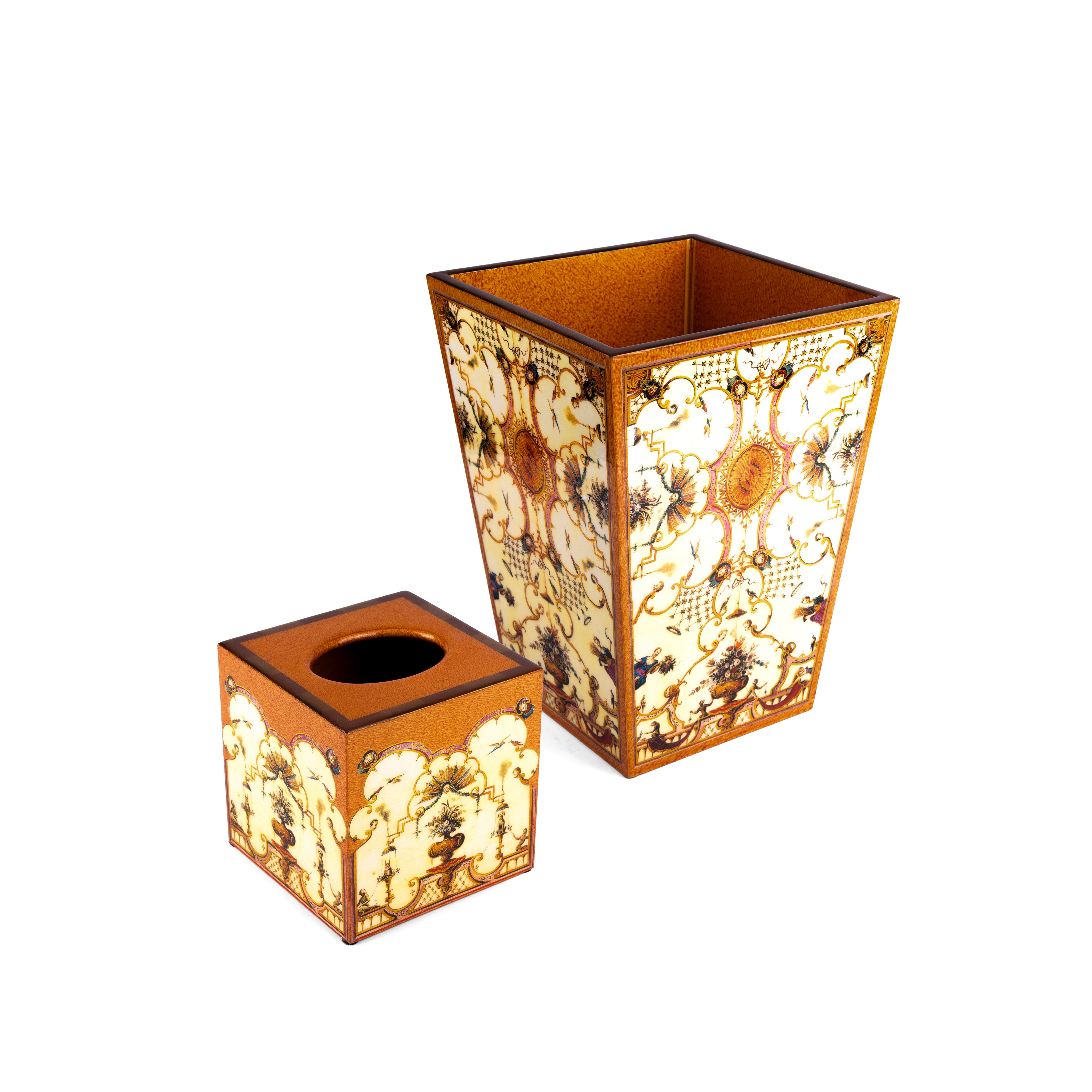 Annie Modica. Set of Amber Wastebasket & Tissue Box
