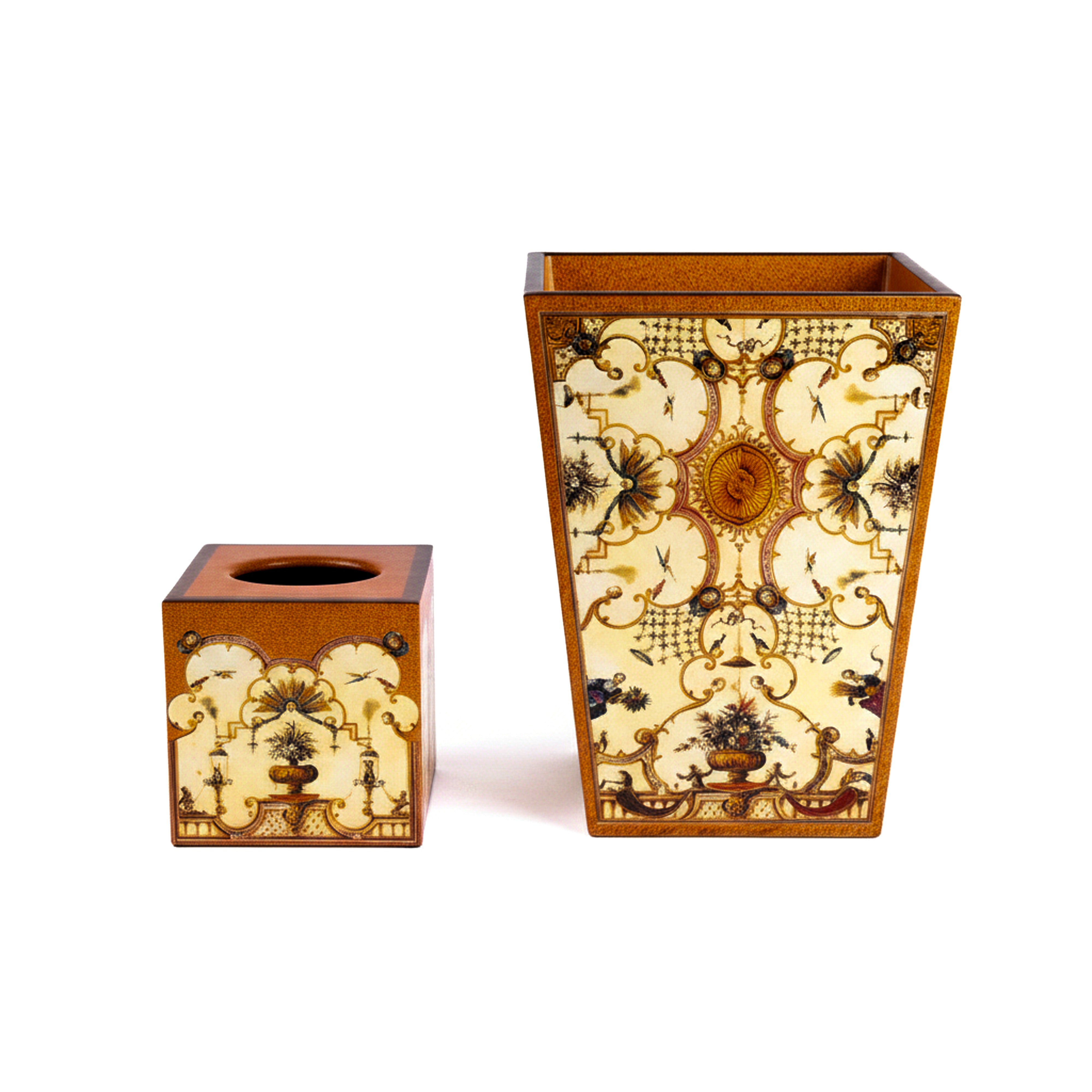 Annie Modica. Set of Amber Wastebasket & Tissue Box