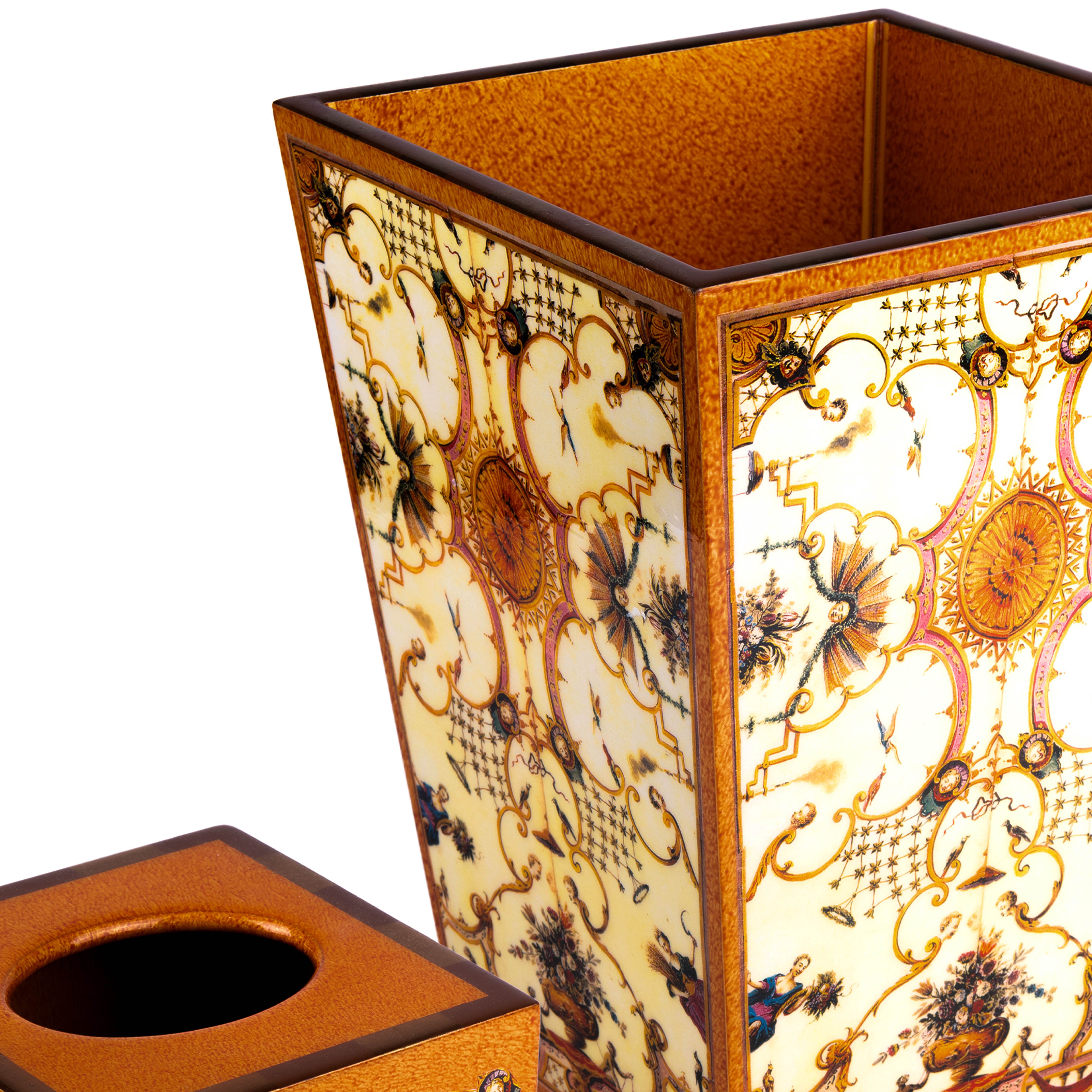 Annie Modica. Set of Amber Wastebasket & Tissue Box