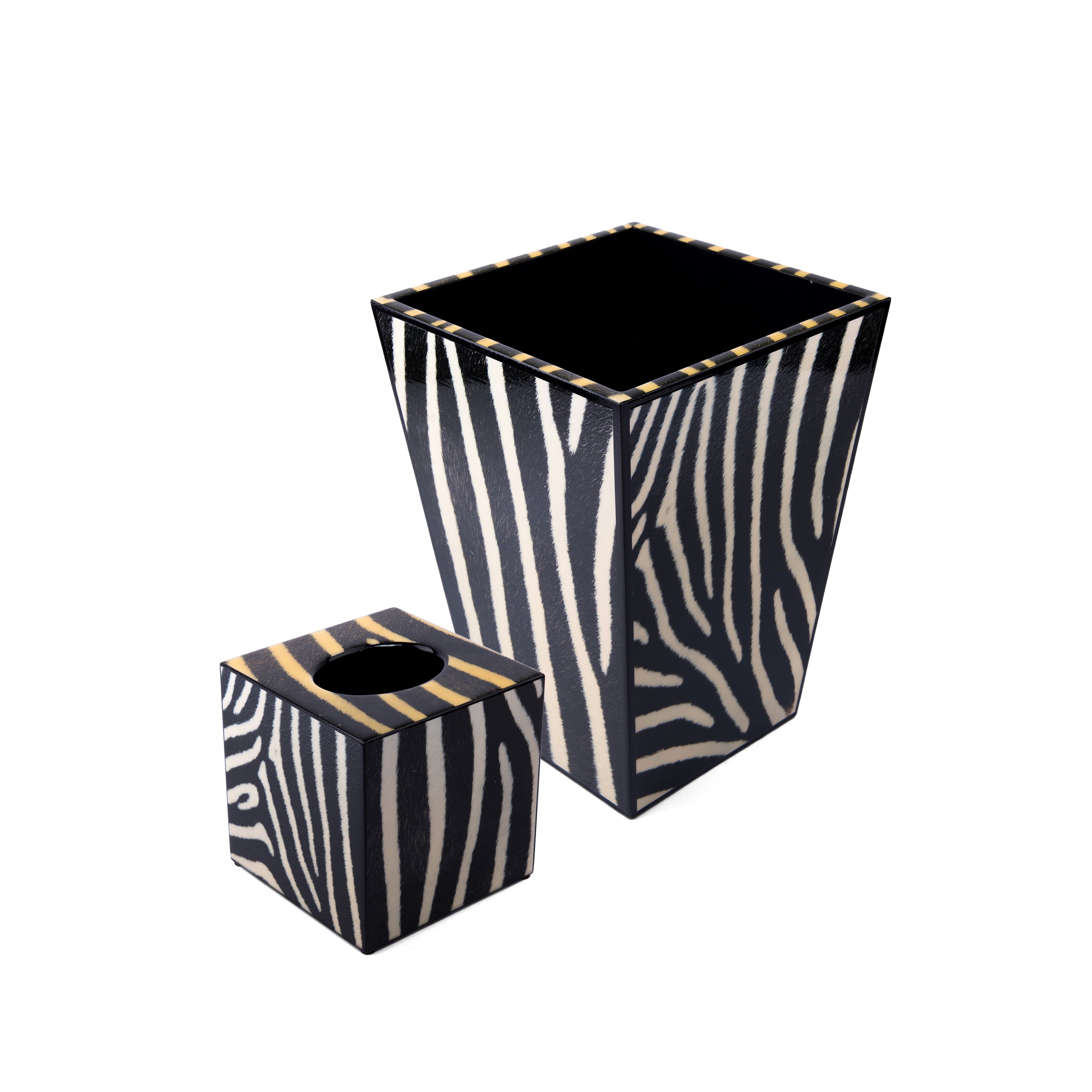 Annie Modica. Set of Wastebasket & Tissue Box in Zebra Print