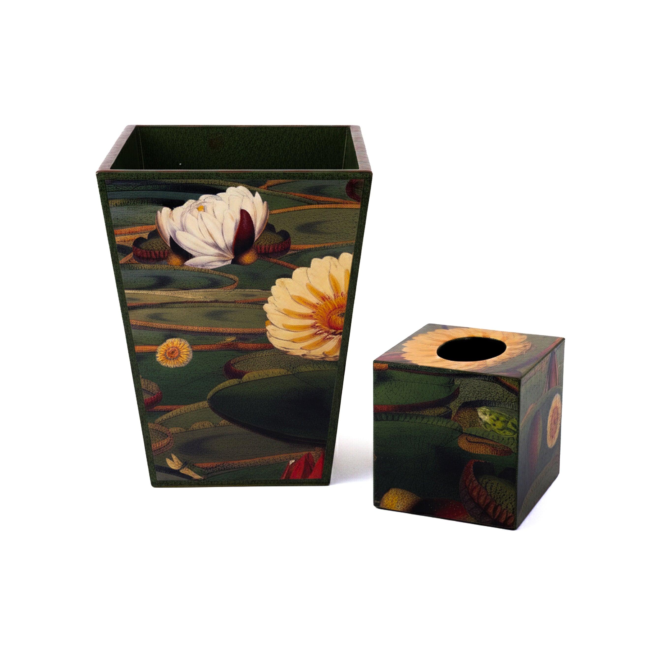 Annie Modica. Set of Wastebasket & Tissue Box Featuring Greenery Scene