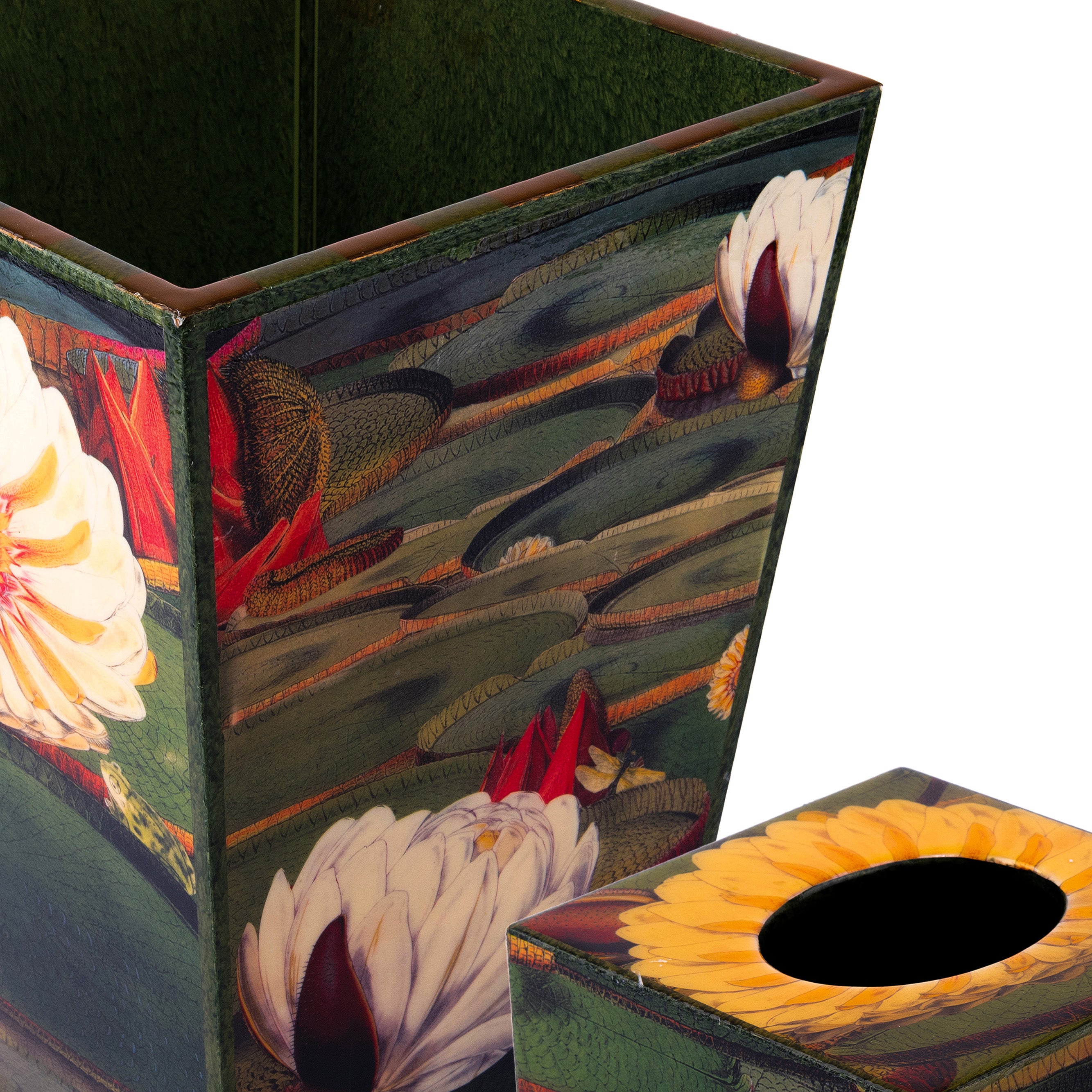 Annie Modica. Set of Wastebasket & Tissue Box Featuring Greenery Scene