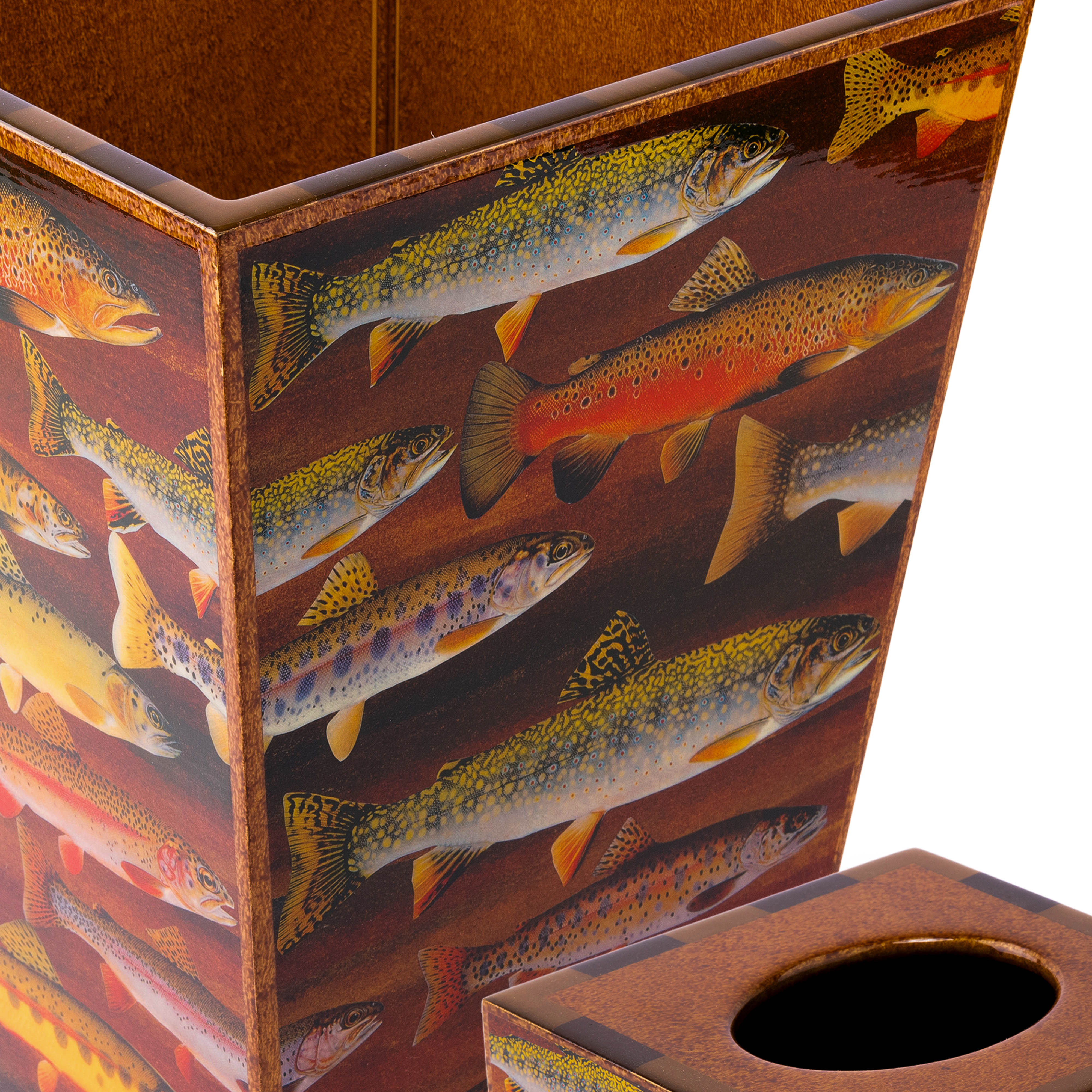 Annie Modica. Set of Wastebasket & Tissue Box Featuring Fish Design