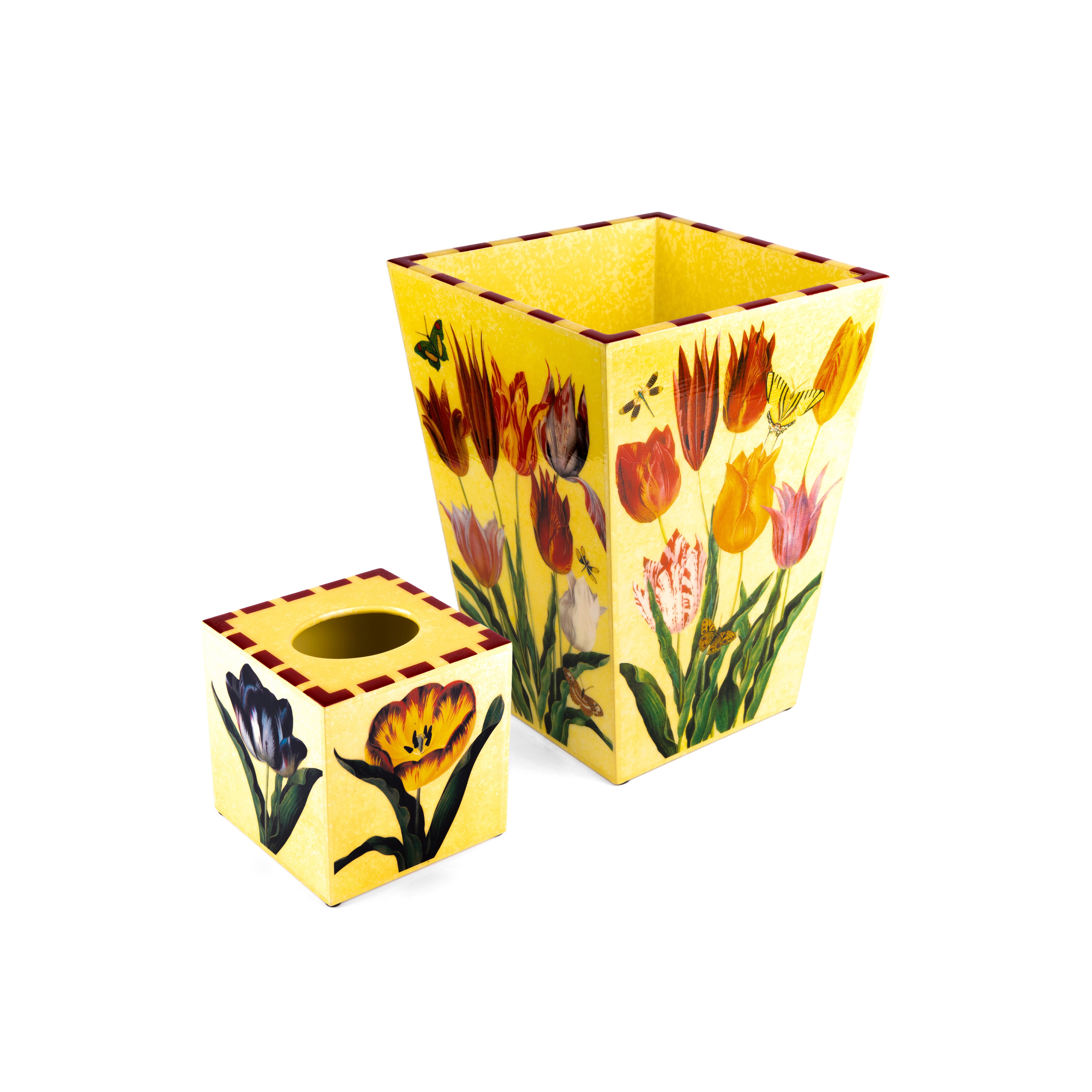 Annie Modica.Set of Wastebasket & Tissue Box Designed with Tulips Prints