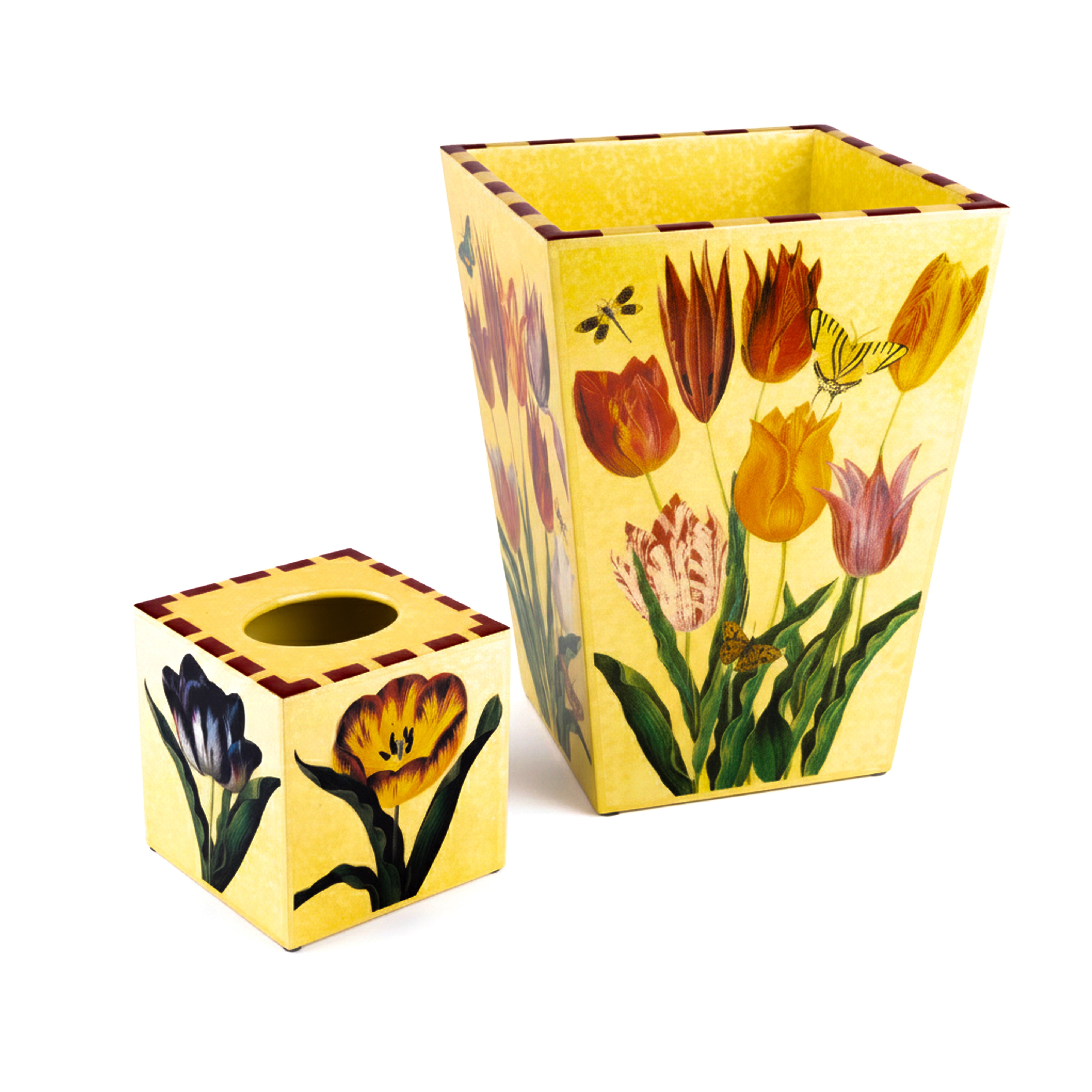 Annie Modica.Set of Wastebasket & Tissue Box Designed with Tulips Prints