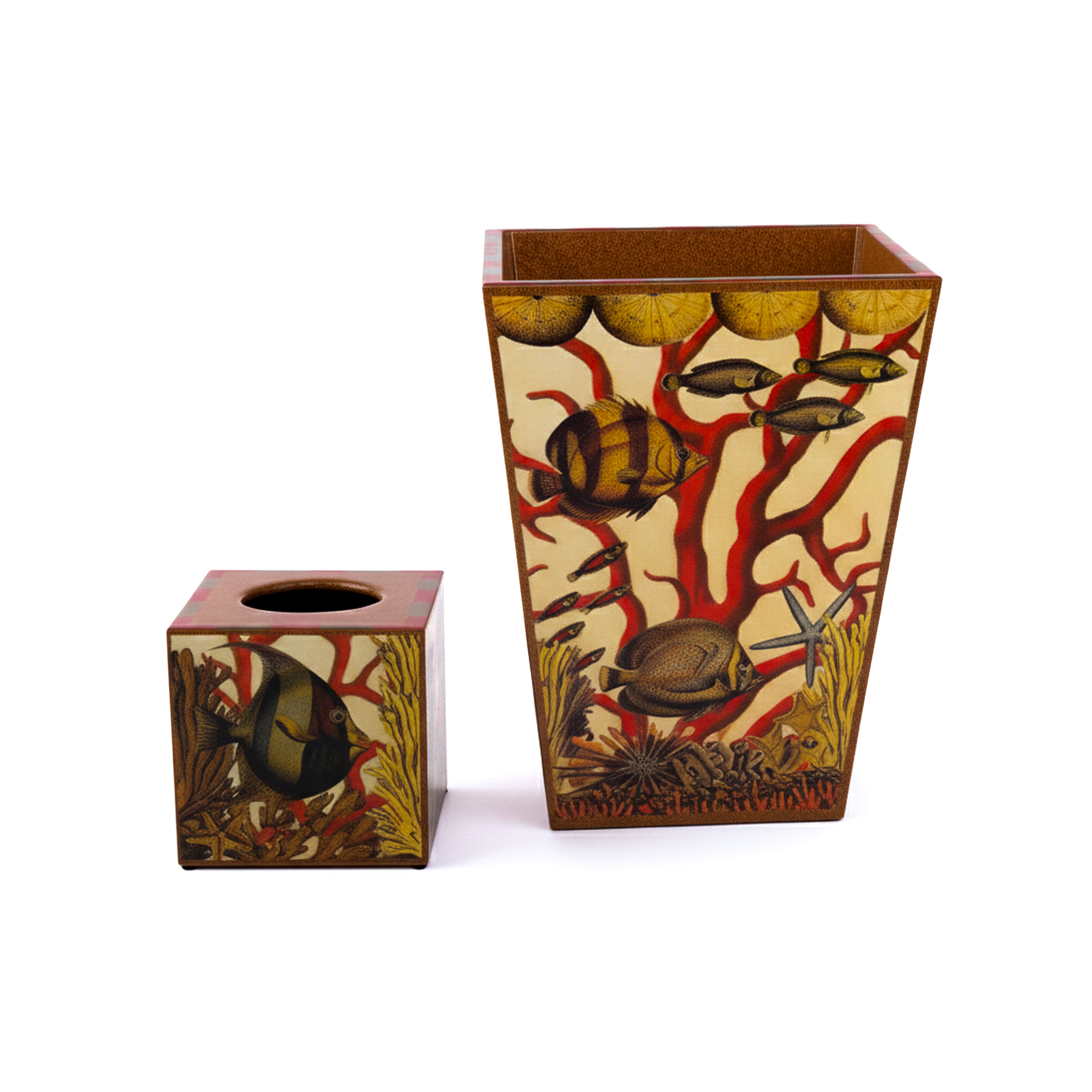 Annie Modica.Set of Wastebasket & Tissue Box Designed with Aquatic Print